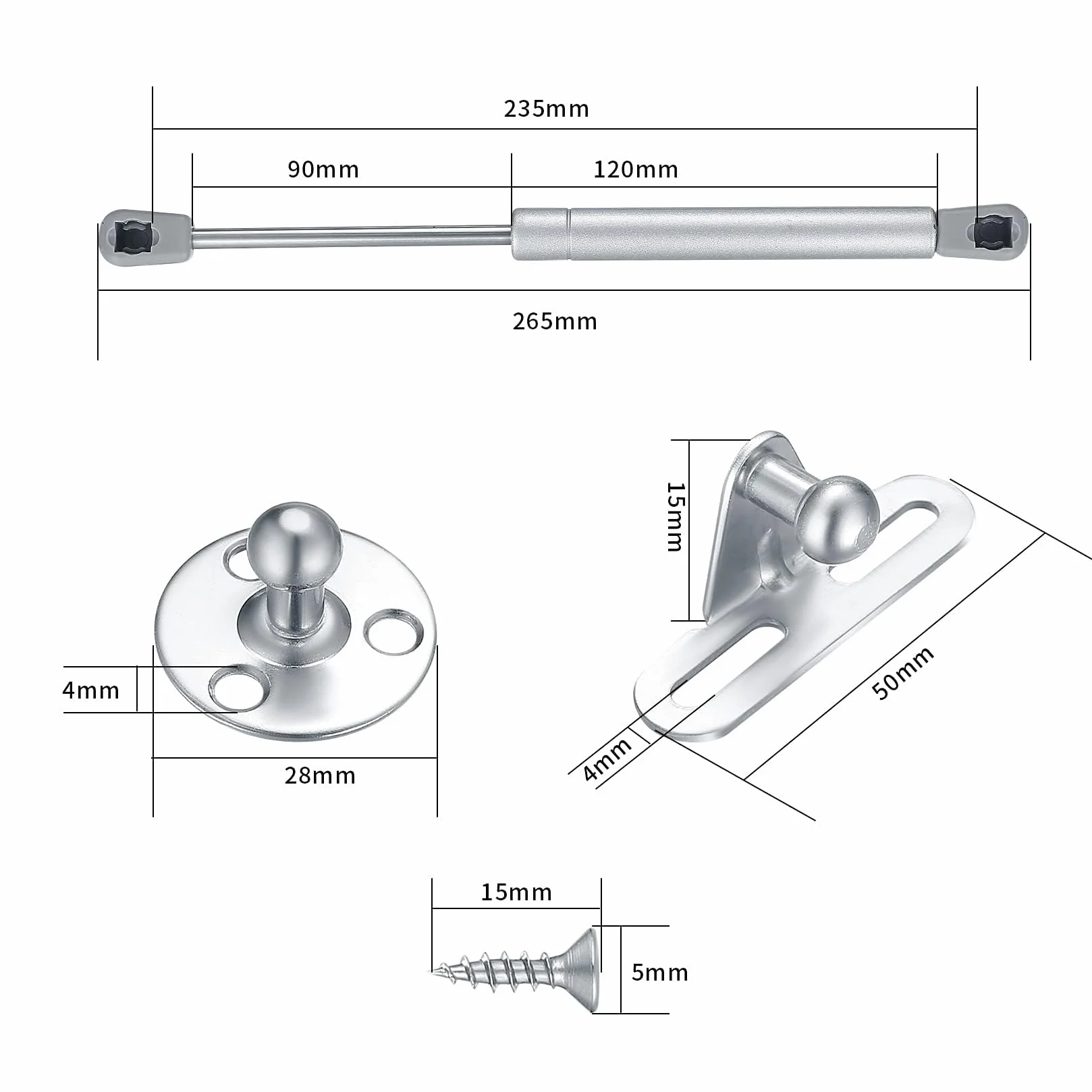 Pistones a Gas, 100N 10KG Resorte de Gas para Puertas Armario Muebles de Cocina Elevación Neumática Lid Stay Elevables Bisagra，Hidráulico Amortiguador de Gas