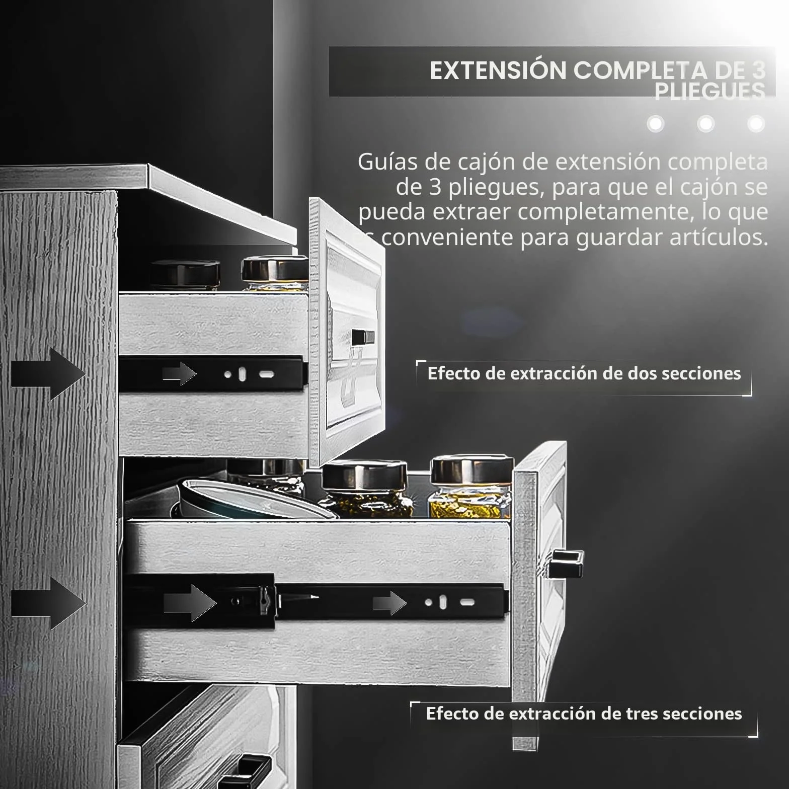 AOLISHENG Guias Correderas Para Cajones 200mm Rieles Extensión Completa 45 KG Capacidad Carga Rodamiento de Bolas 1 par