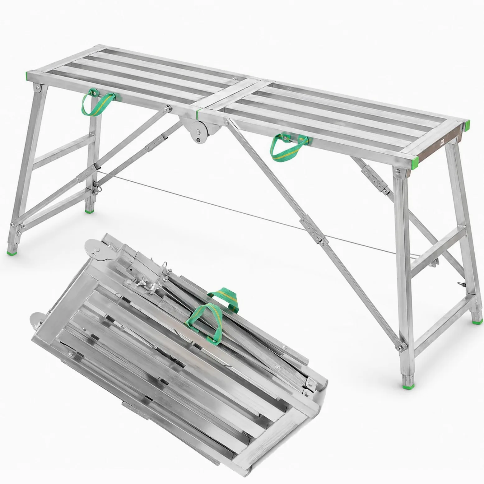 Andamio Plegable 300 kg, Plataforma de Trabajo Ajustable 4 Alturas, Escalera Antideslizante de Hierro galvanizado para Pintura y reformas 180cm