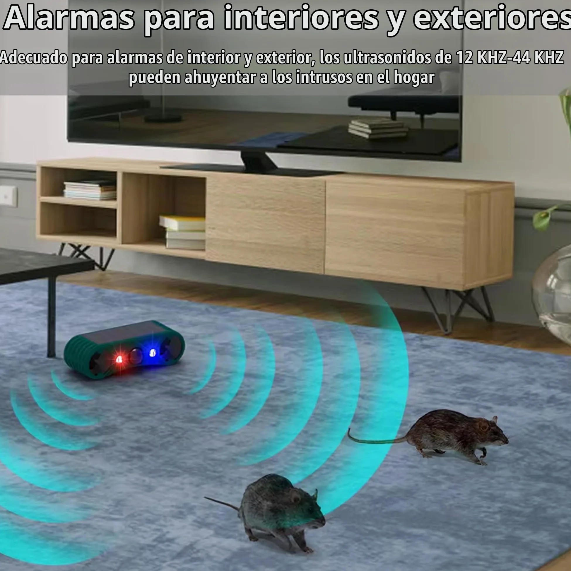 Alarma con Sensor de Movimiento Solar para Exteriores QXMH: Alarma de inducción infrarroja, 2 detectores de Movimiento para Exteriores con Sonido de 129 dB, luz roja/Azul