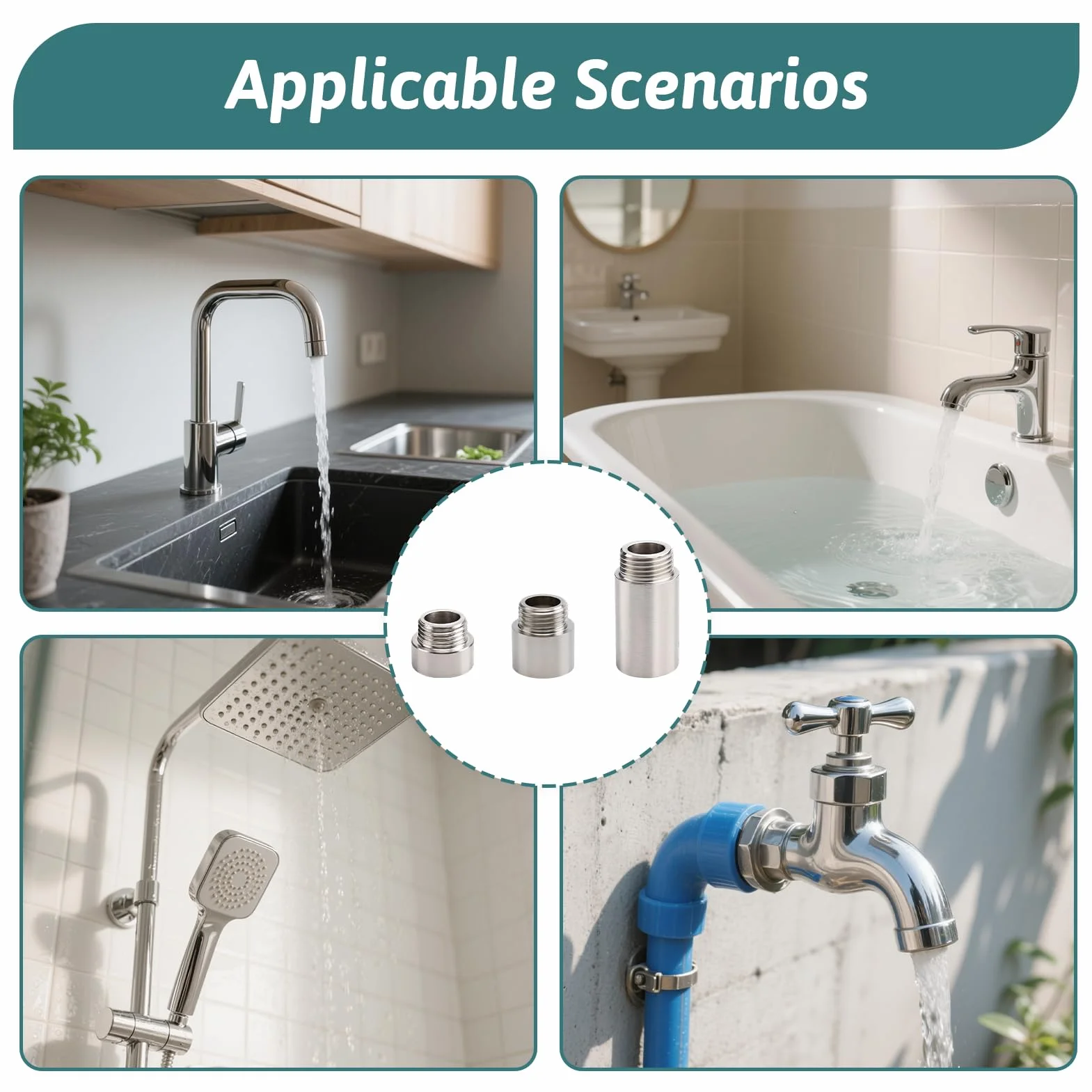 6 Piezas de Extensión de Grifo de 1/2 Pulgada, Extensión de Grifo Interior y Exterior con Rosca Estándar, Utilizable como Extensión de Boquilla de Ducha, Conexión de Tubo Alargador de Acero Inoxidable