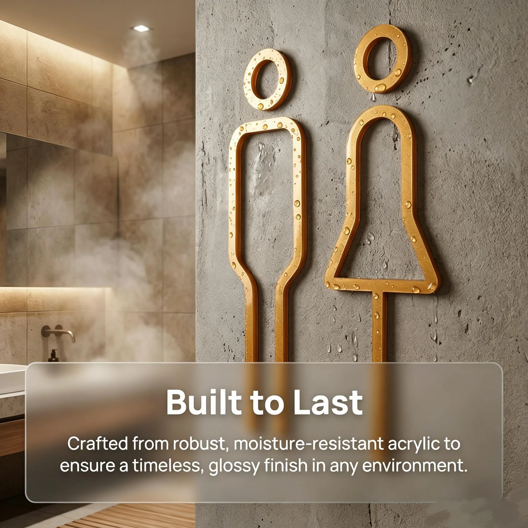 Nivofu Carteles de Baño Adhesivos Dorados, Señalización WC Hombre y Mujer en Acrílico Premium, Placa para Puerta de Aseo, Diseño Moderno para Oficina, Hotel y Restaurante, Fácil Instalación