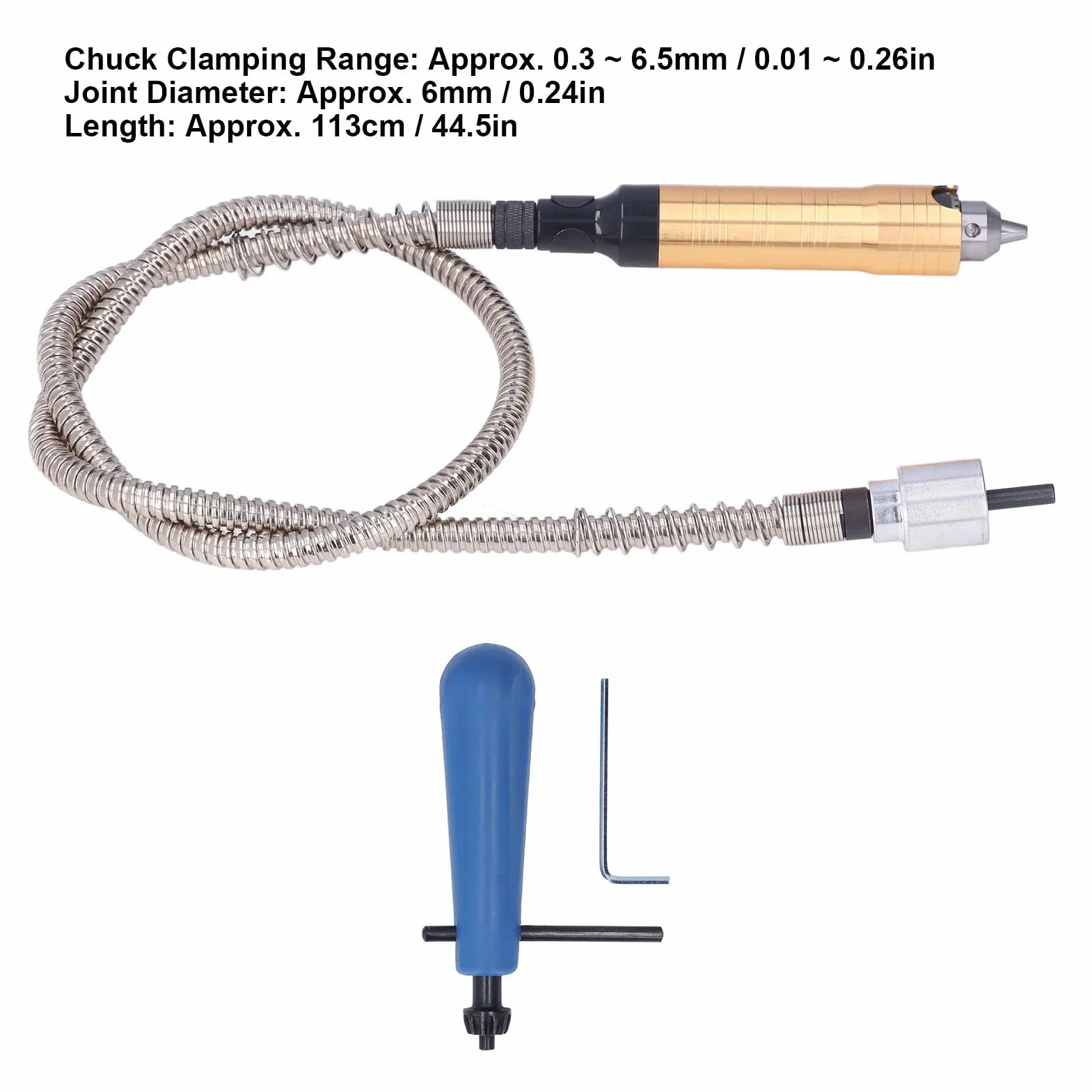 Flex Alliel Extension Chuck - Adaptador Chuck de 6,5 mm para instrumentos de rotación, eje flexible de 10.000 rpm con mango, para pulido, grabado, perforación,