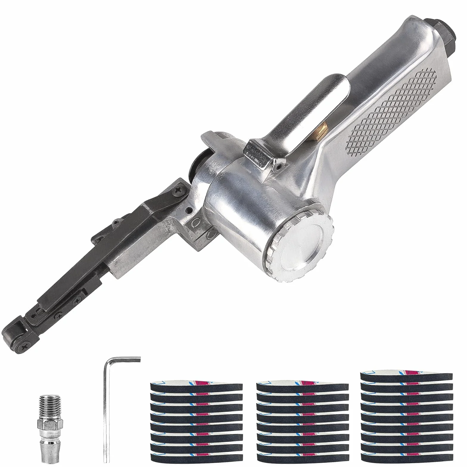 28 Piezas Mini Lijadora De Banda Manual Neumática, 360° Giratorio Desbarbador, Pulidora Pequeña, Herramienta Neumática Con 25 Bandas 330 x 10mm, Para Pulido De Metal, Muebles Y Madera De Superficies