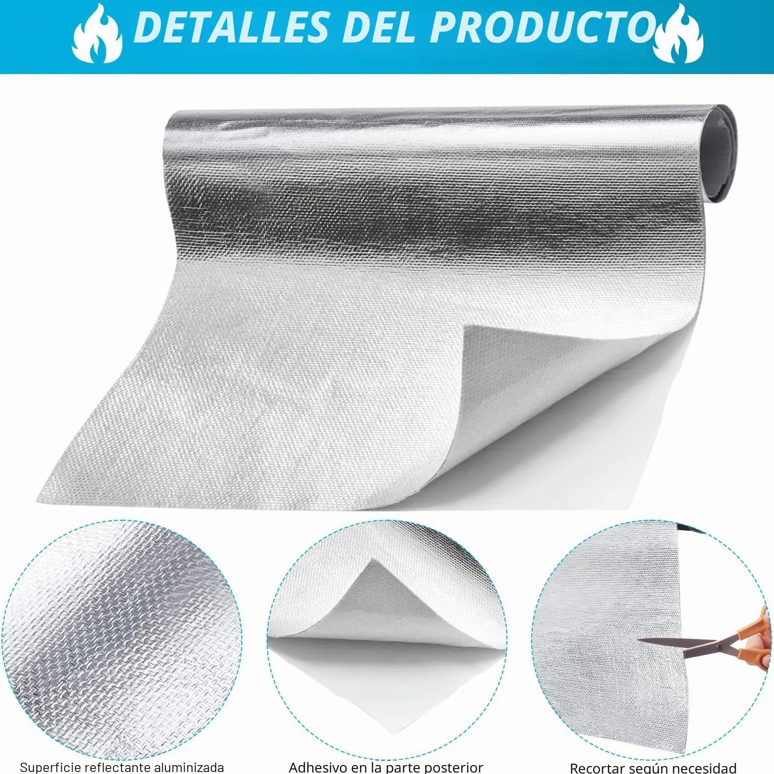 Estera de Protección Térmica Aluminizada Placa de Aluminio de Protección Térmica Alu Estera de Protección Térmica de Aluminio y Fibra de Vidrio Autoadhesiva (0.2mm, 30 X 200 cm) 300℃