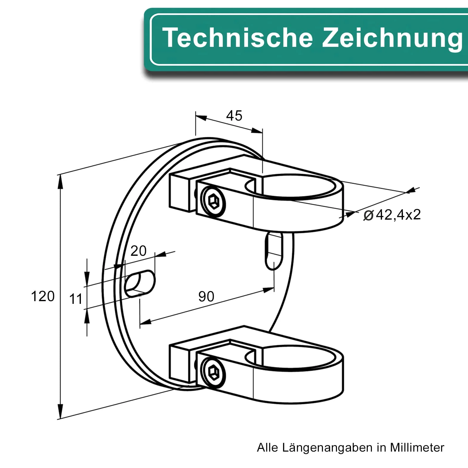PRIOstahl Anclaje de pared de acero inoxidable V2A, soporte para postes, 42,4 mm, soporte para barandillas, soporte de pared, resistente a la corrosión, para exterior e interior