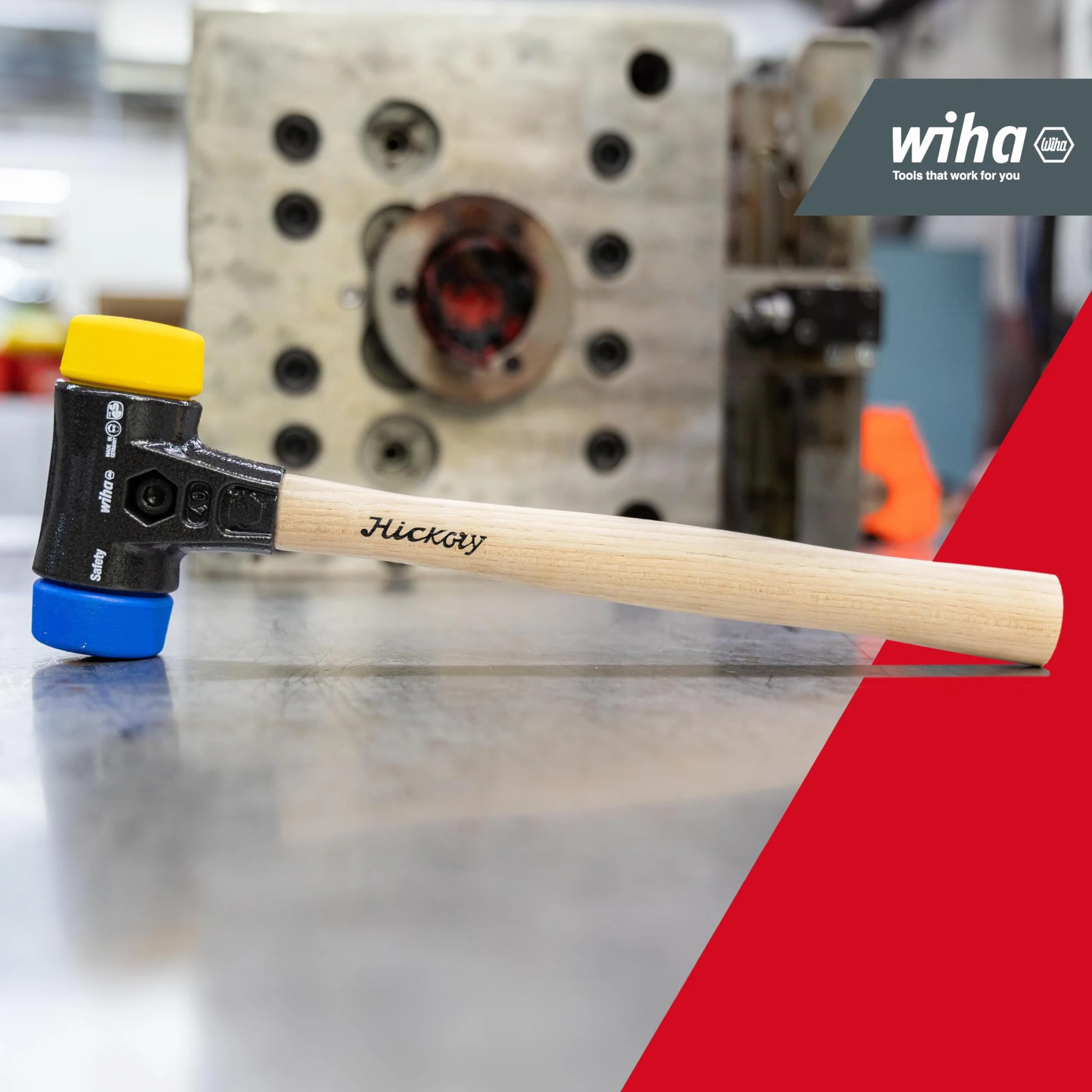 Wiha Martillo de cara blanda Safety blando/semiduro con mango de madera Hickory, cabezal redondo 40, 325 mm (26654)