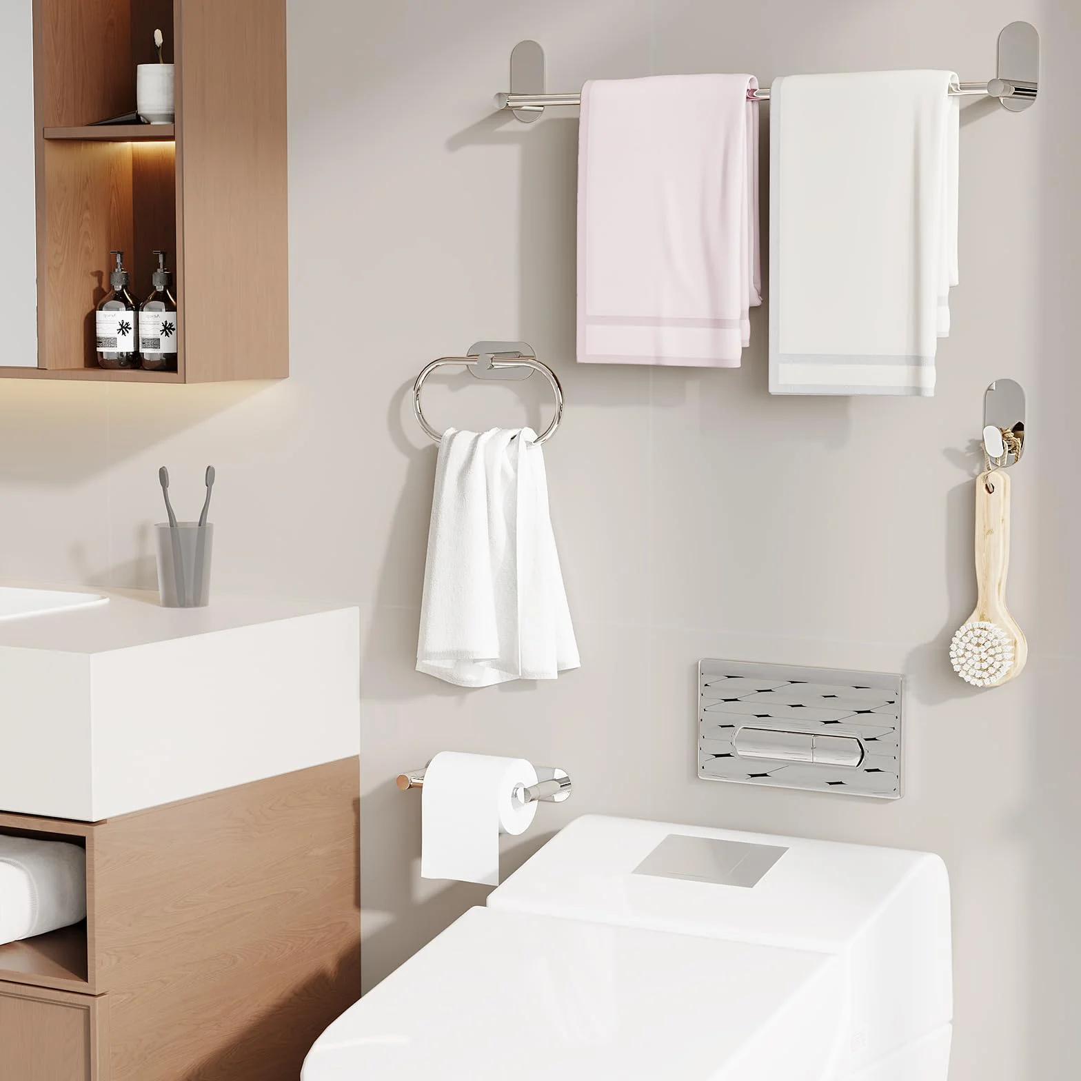 Toallero de acero inoxidable autoadhesivo para baño y cocina, colgador de toallas resistente (cromo)