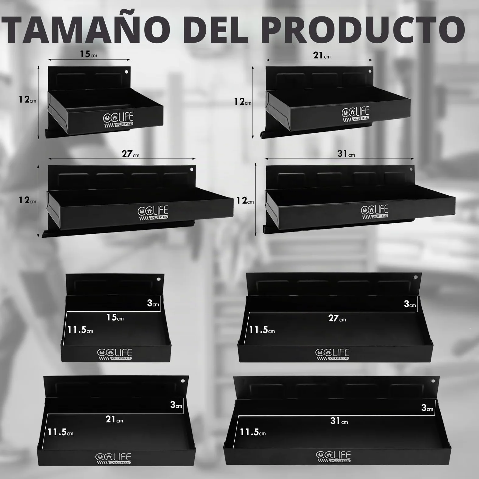 CCLIFE 4 Piezas Juego de Magnetico Bandeja Estante Magnéticas Bandejas para Herramientas150-210-270-310mm