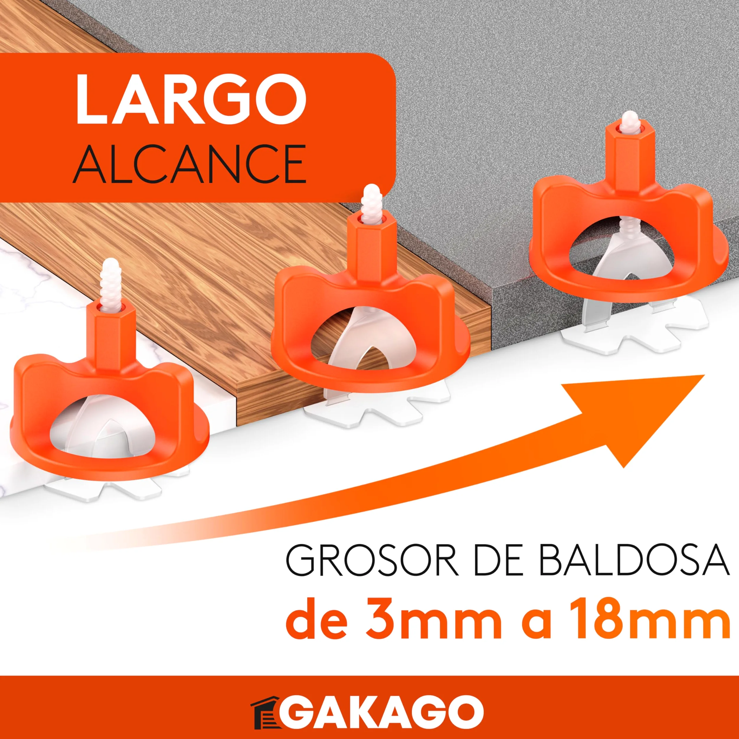 Gakago Sistema de nivelación de baldosas 200 tacos roscados de 2 mm - Ayuda a la colocación para un patrón de juntas perfecto - Gama superior para grosores de baldosa de 3-18 mm