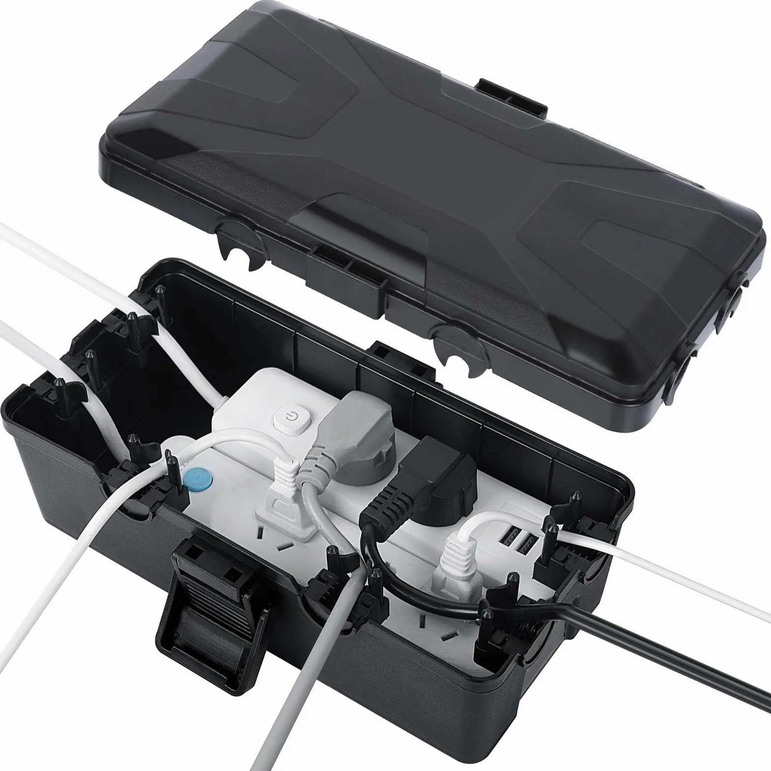 Cozary Caja de Cable Impermeable, IP54, Caja Estanca Exterior Electrica, Protector Enchufe Exterior Resistente a La Intemperie, para Cables de Extensión, Enchufes de Jardín(26.1x15x9.4cm)