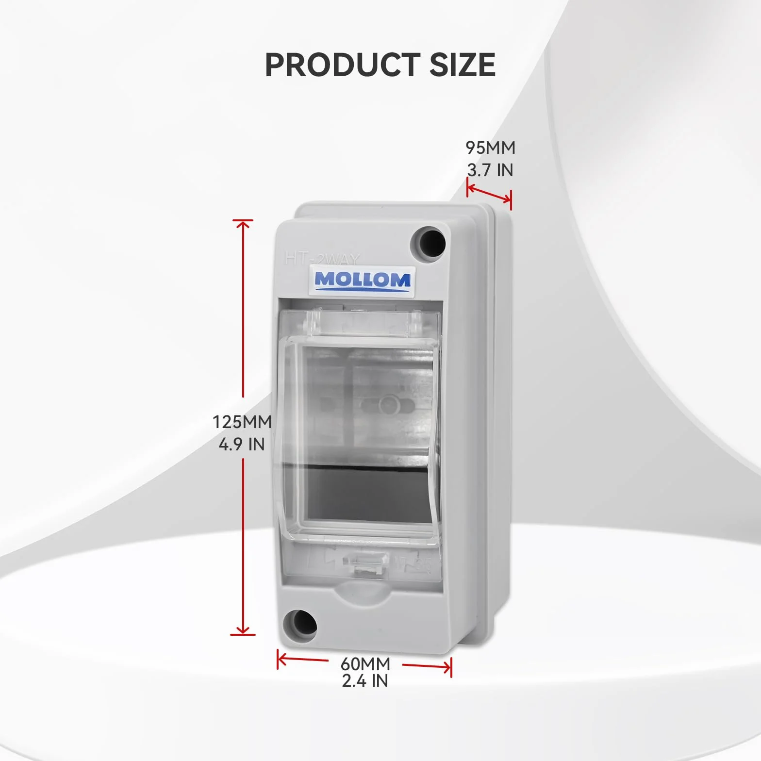 MOLLOM Caja de Protección de Distribución de 2 Vías con Interruptor Automático MCB y Riel DIN, Impermeable IP65, para Uso Interior y Exterior