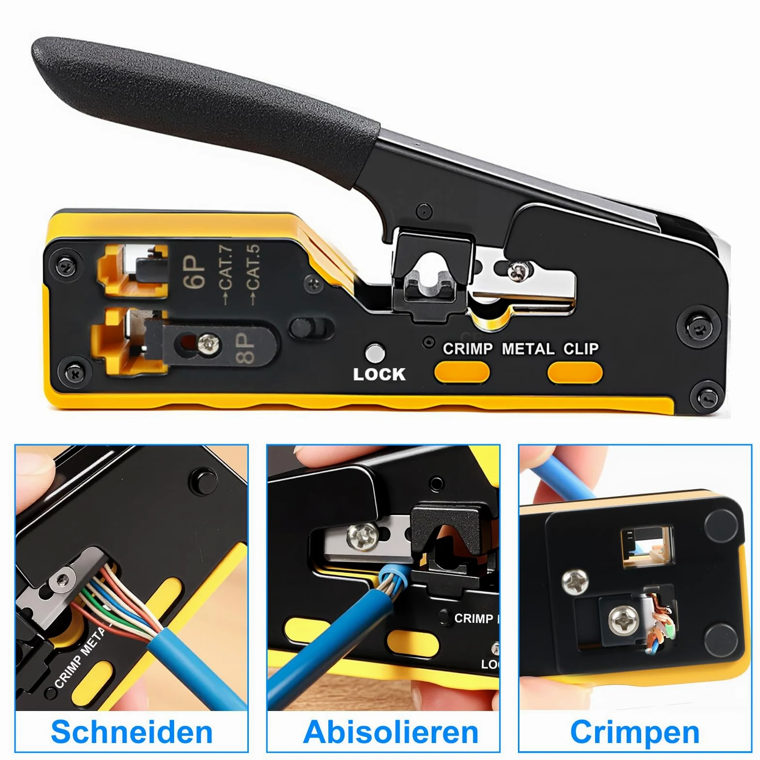 Crimpadora RJ45 Kit Herramientas de Red SOARFLY | Juego Completo con Conectores RJ45 Pasantes Cat5/Cat6/Cat7, 50 PCS Conectores, Pelacables, Comprobador de Red y Compatibilidad con RJ11/RJ12/RJ45
