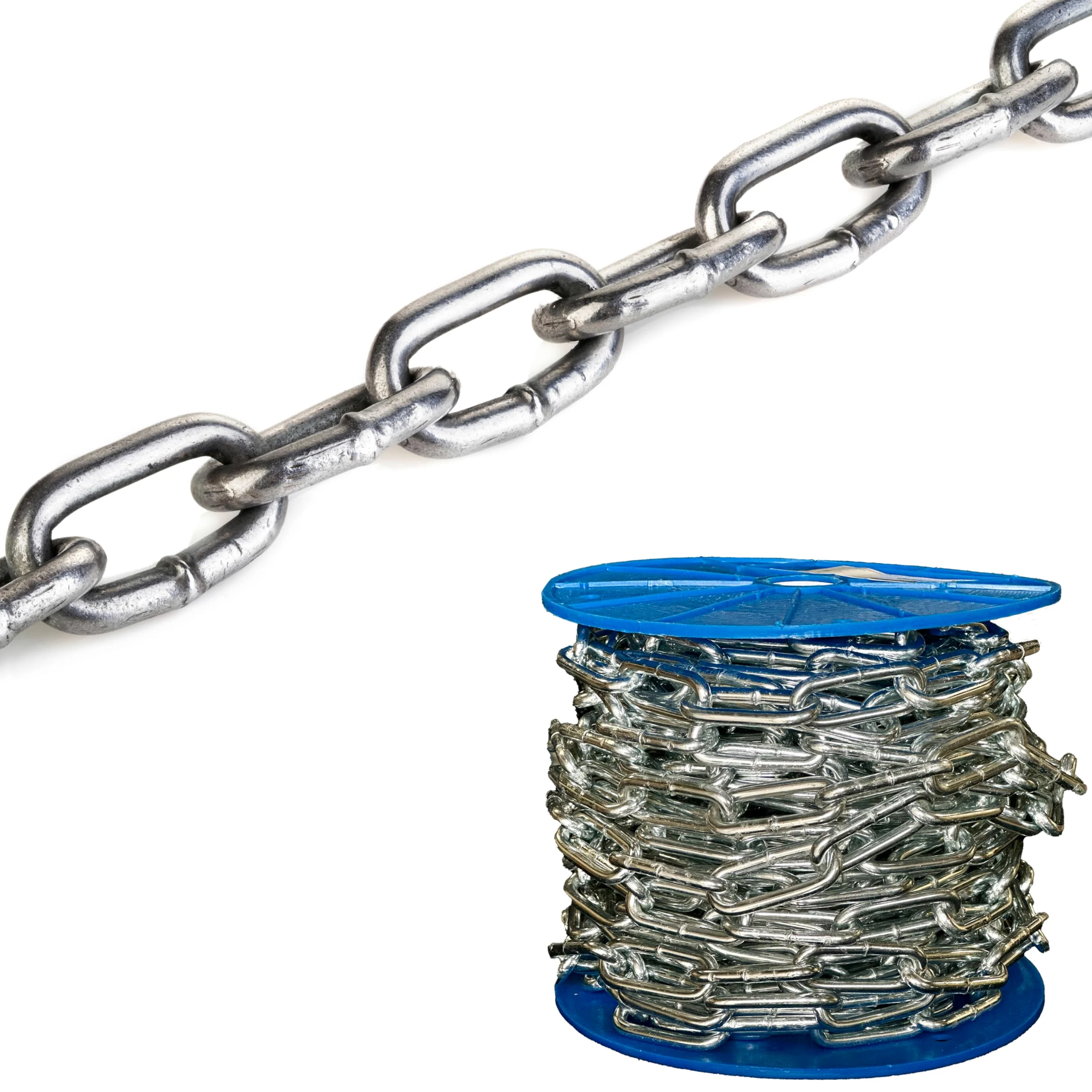 Cadena de acero galvanizado de 2 metros (5 mm), resistente y duradera para uso pesado, cadena de candado de seguridad, longitud de corte por metro, carga nominal de 160 kg D1