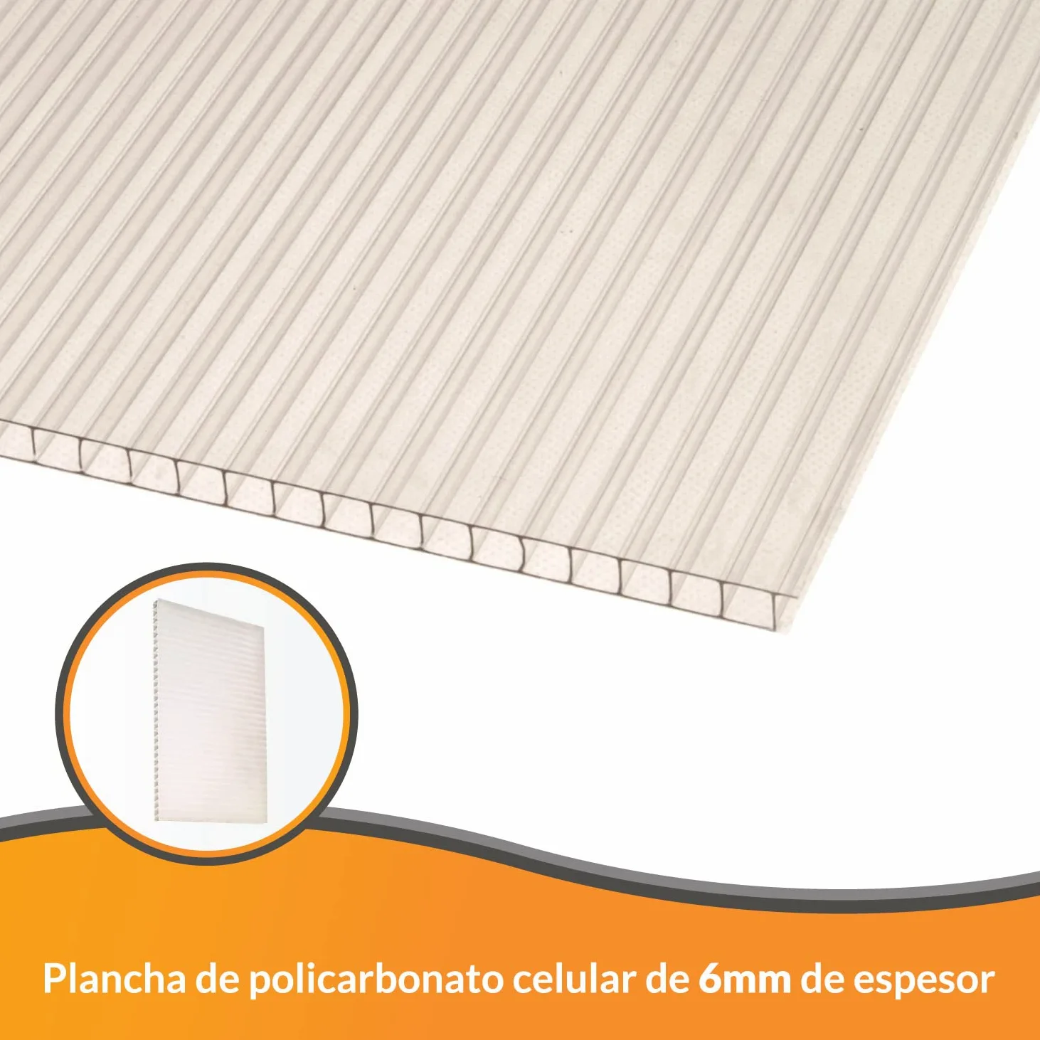 Panel Policarbonato Celular Compacto - Placa policarbonato Transparente 6 mm - Plancha de policarbonato 1195 x 595 mm - Protección UV