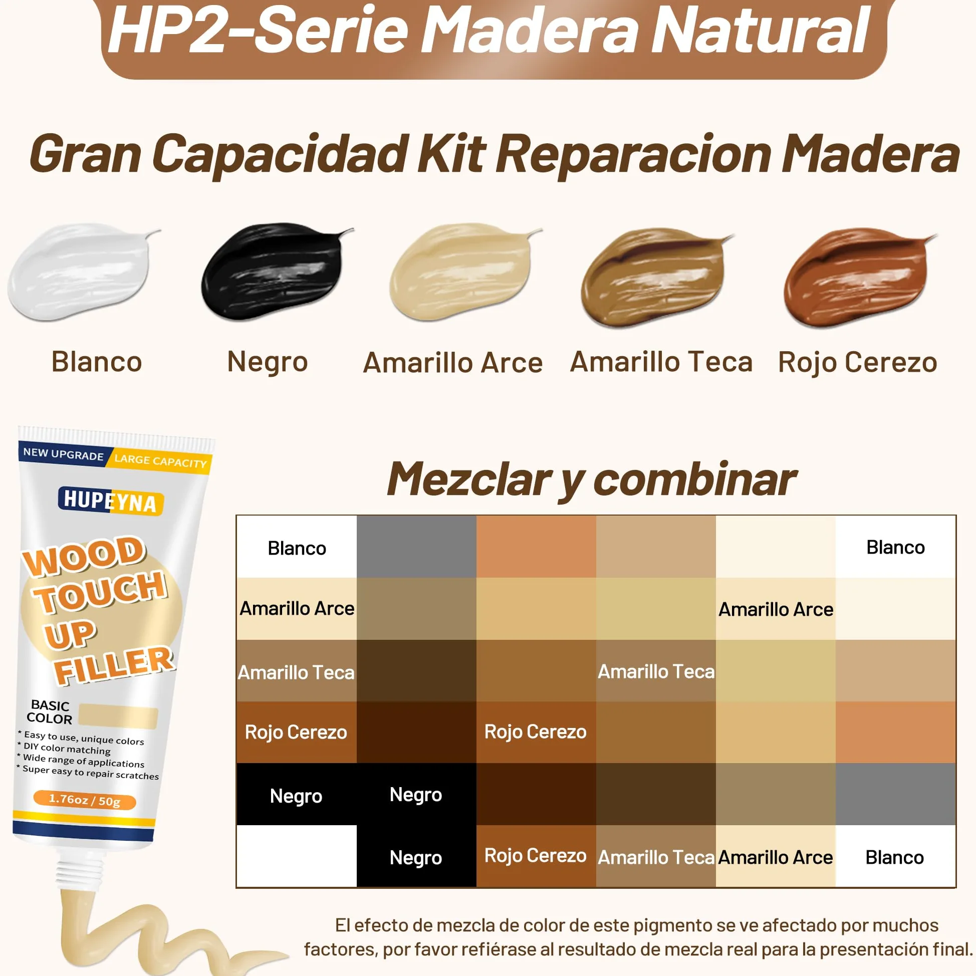 Kit de Reparación de Madera, Kit Reparación Laminado - Serie Madera Natural | Masillas de Madera y Cera de Abejas, Reparación de Manchas, Grietas, Agujeros, Decoloración Reparador Arañazos Parquet