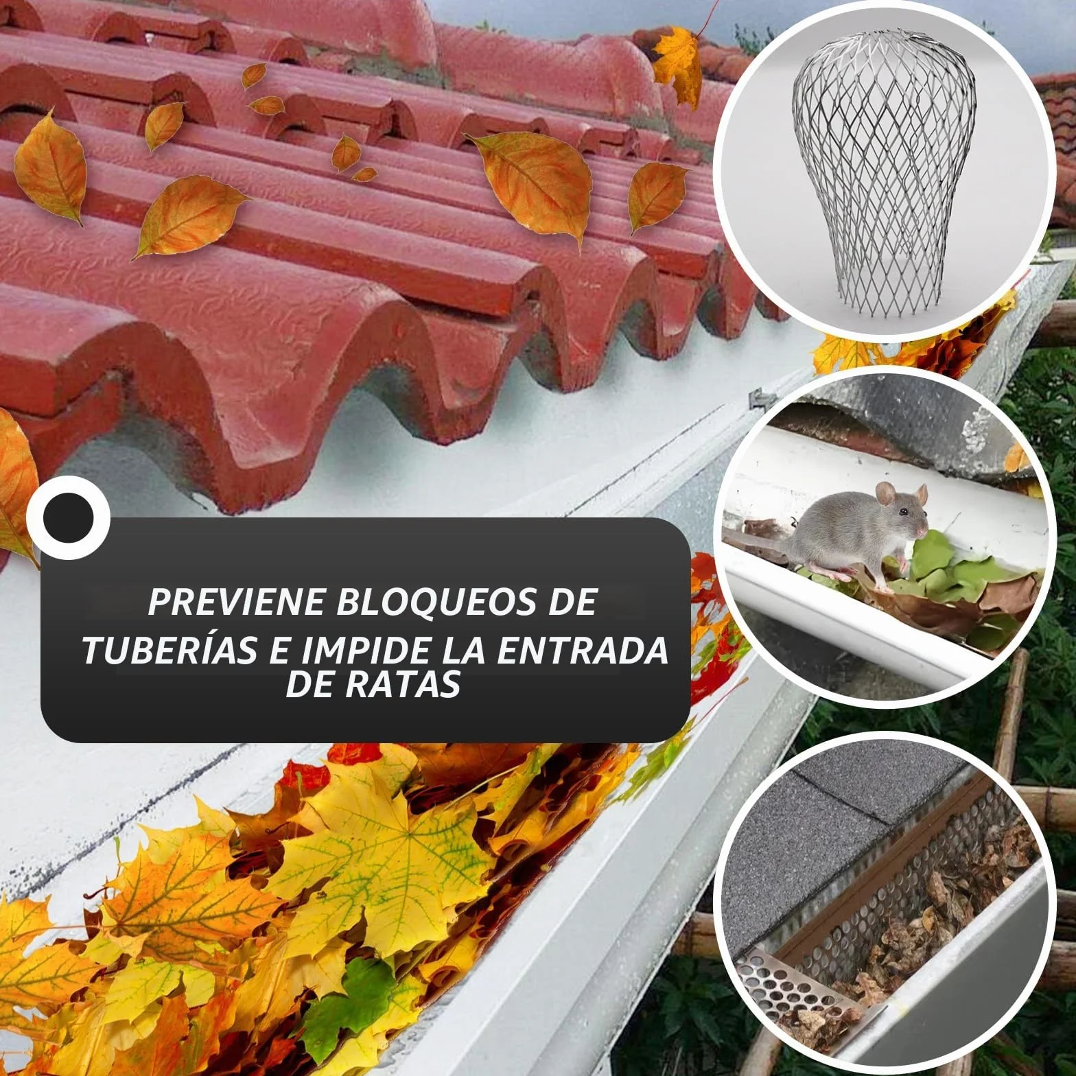 4 Piezas Rejilla Desague Jardin, Tapa Desague Terraza, Para Canalones Y Bajantes, Canalones de PVC Para Lluvia y Tejado, Sumidero de Terraza, Apto Para un Diámetro de 3 a 15 cm