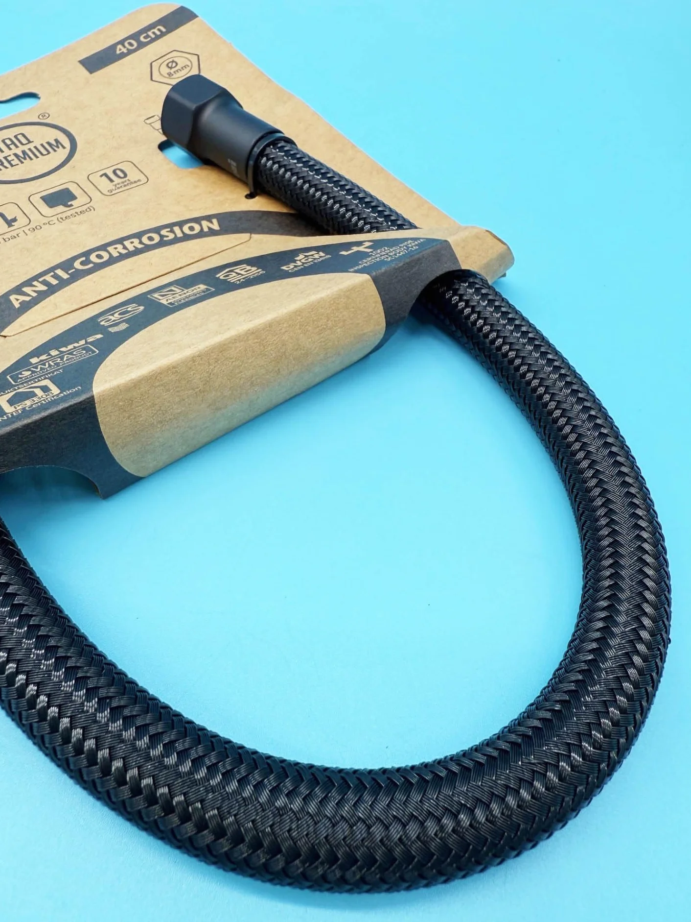 Latiguillo Flexible Negro Mate H3/8-H3/8 | Tubo Flexible Fontaneria Negro Mate | Latiguillo Metalico Flexible Fabricado en España | Para Inodoros, Lavabos, Bide, Fregaderos (40 cm)