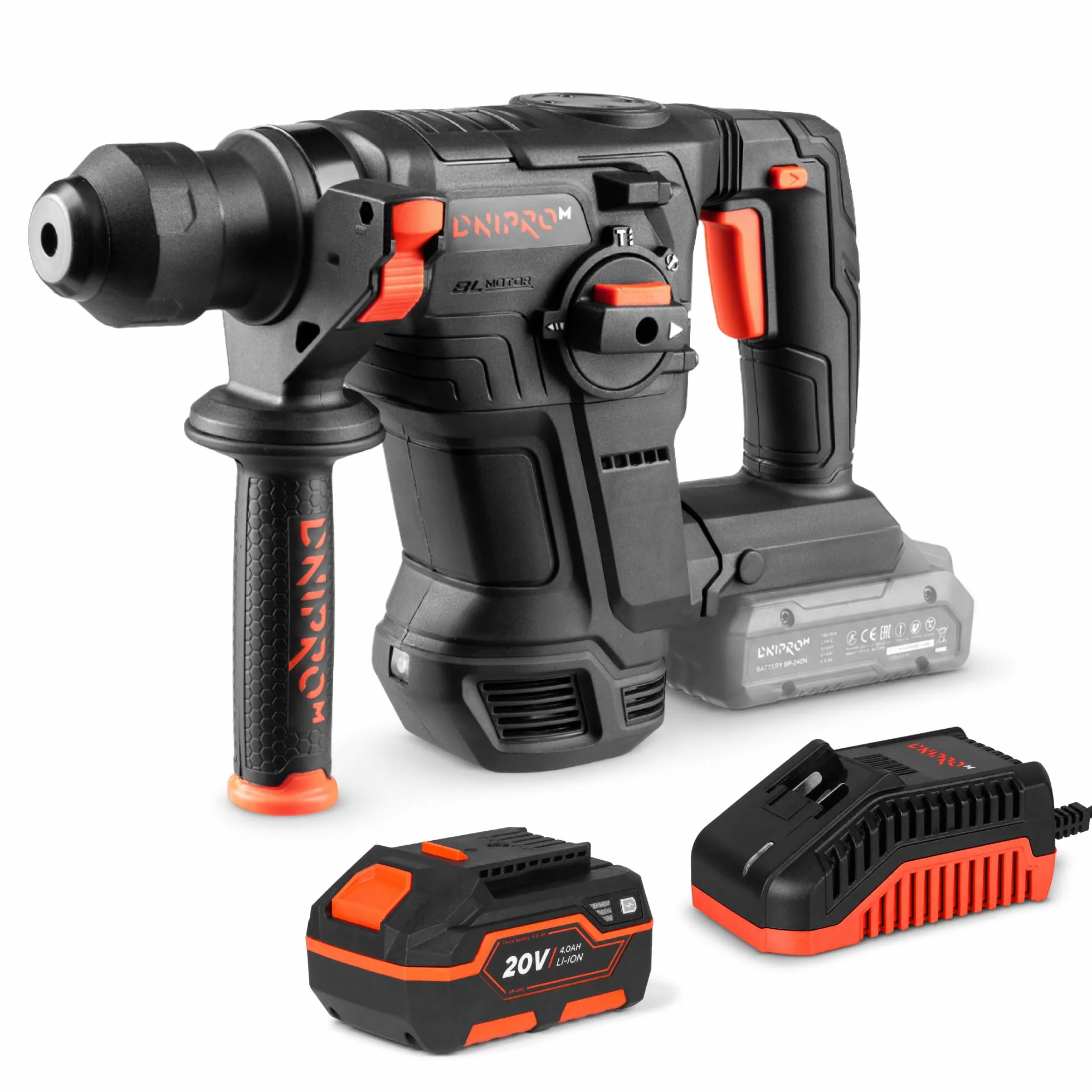 Martillo Perforador SDS Plus 20V Brushless con Batería 4Ah y Cargador, 4J, Ø26 mm Hormigón Armado, Antivibración, Protección Antirretroceso, DHR-203 BCX