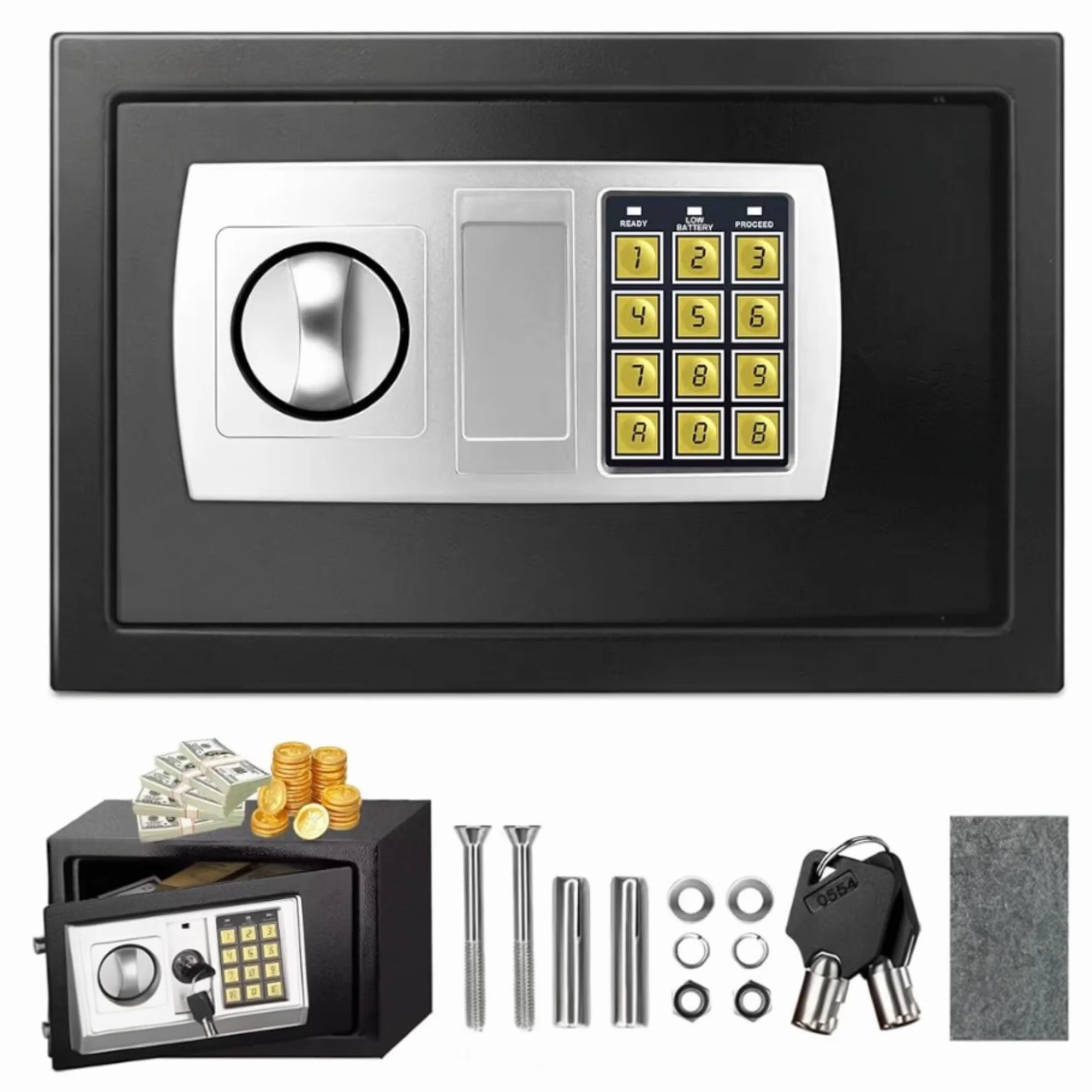 Caja Fuerte Digital con Cerradura de Combinación y 2 Llaves - Resistente para Efectivo, Joyas, Objetos de Valor - Operación Sin Batería, Diseño Compacto para Hogar, Oficina