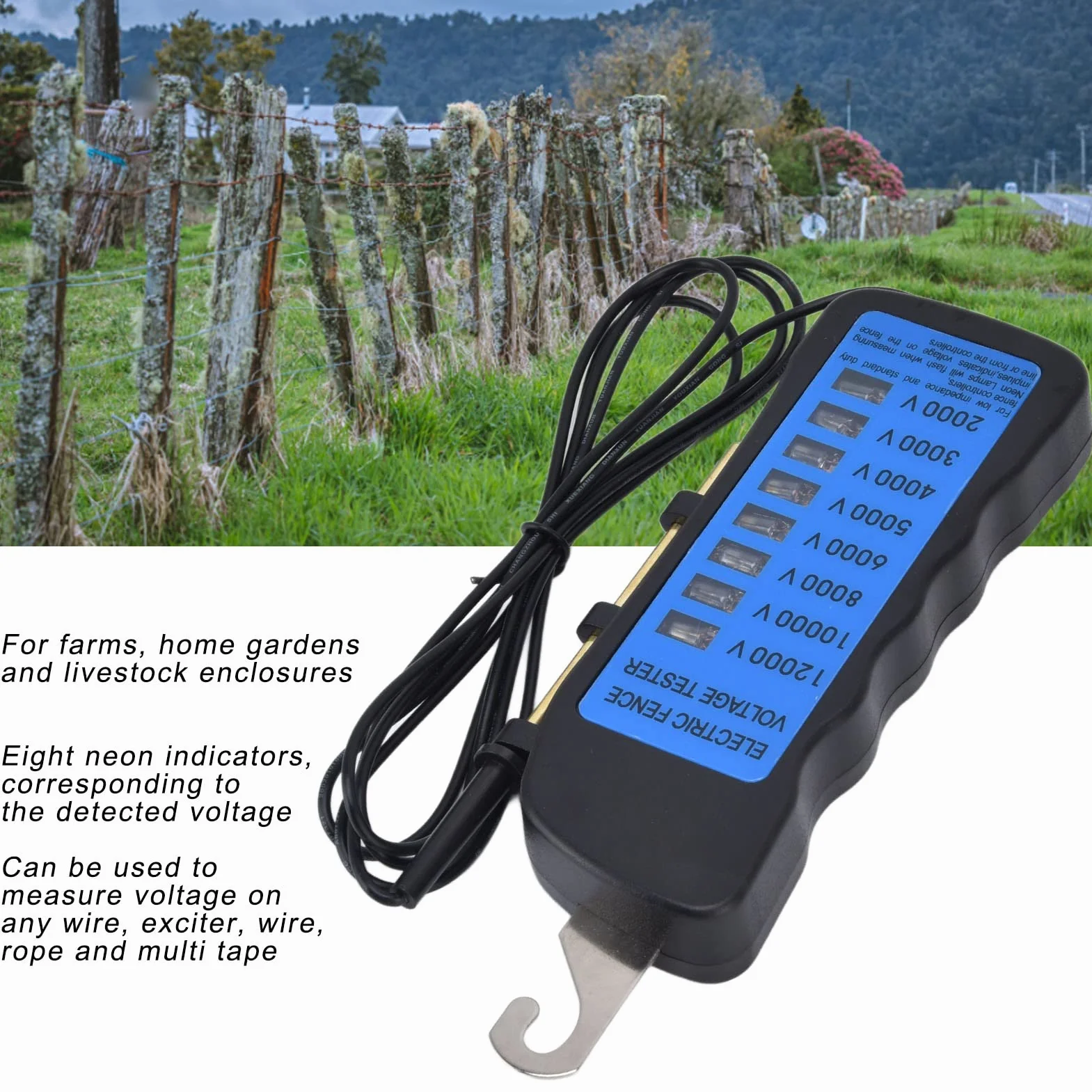 Probadortaje De La Cerca Eléctrica, 12Kv Neón Valla taje, 2000 A 12000 V Luces Indicadoras Prueba Agua Probador para Granja Inicio Jardines Ganadería