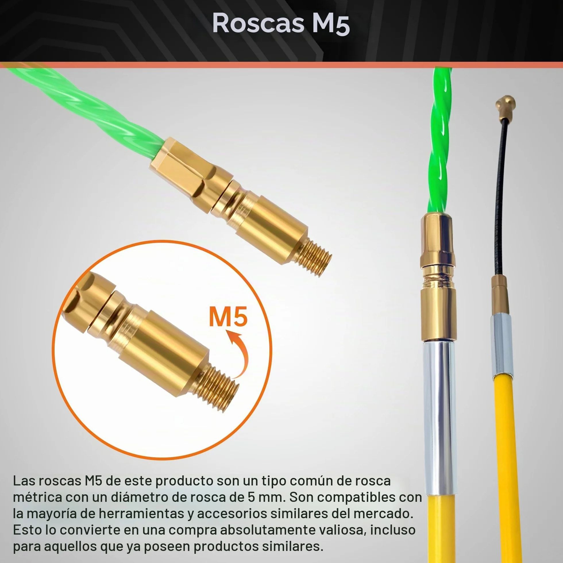Guia pasacables profesional 50 m 4,5 mm rosca M5 retráctil con carcasa 7 muelles