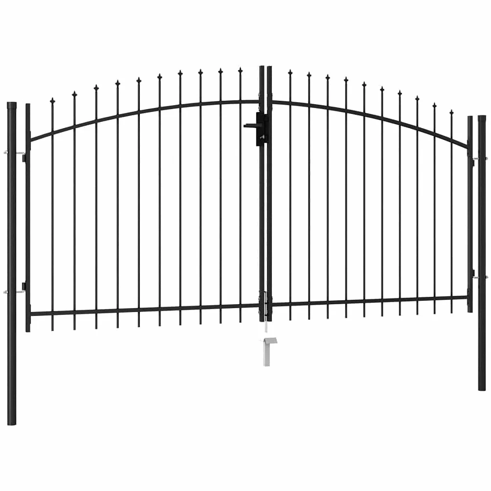Refined Cancela de Valla Doble Puerta de Jardín Entada Vallado Exterior con Puntas de Acero Negro (3 x 1.5 m)