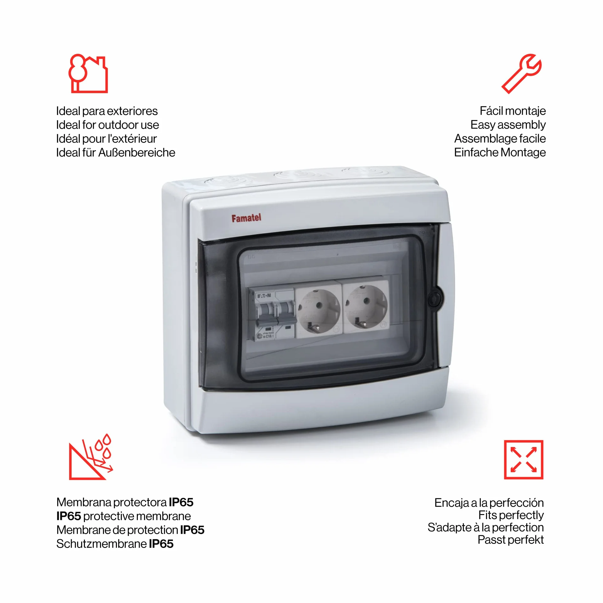 Famatel M260287 - Armario electrico superficie ip65 2 tomas con diferencial