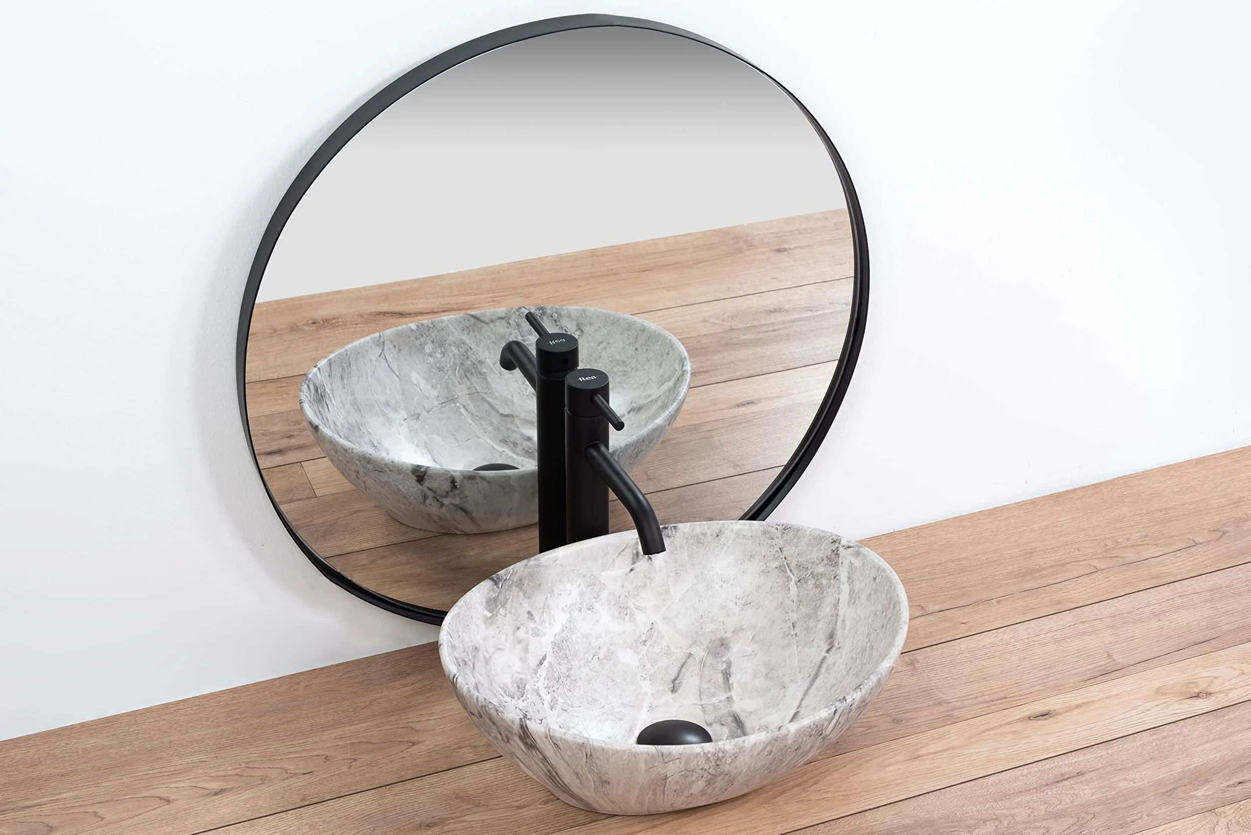 VBChome Lavabo de cerámica de 41 x 35 cm, diseño de piedra, mármol gris, pequeño lavabo para invitados, modelo 2