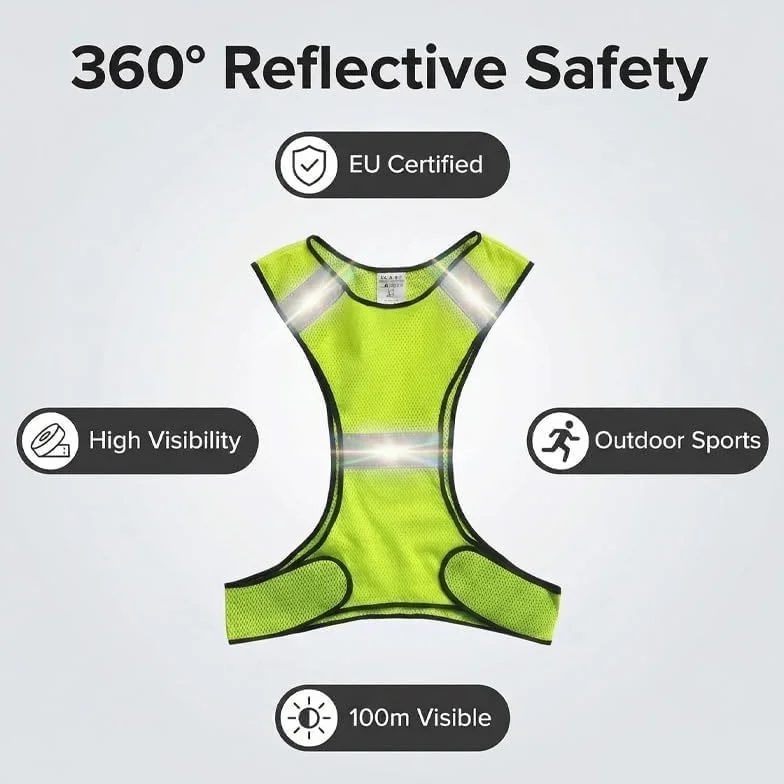 Chaleco Reflectante de Seguridad Ajustable Unisex Talla XS-M con Alta Visibilidad, Ligero y Transpirable, Ideal para Correr, Ciclismo, Moto, Running, Senderismo Nocturno, reflectante running