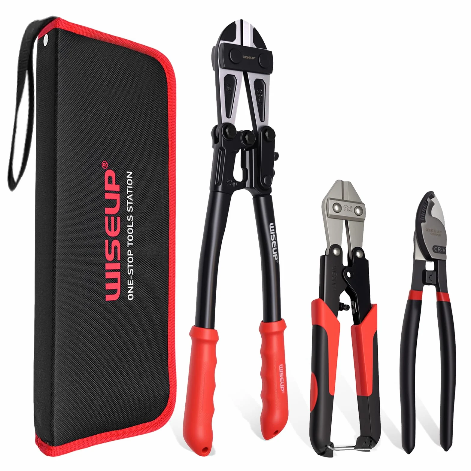 WISEUP Juego de 3 alicates cortadores de pernos, 14 pulgadas de alta resistencia y mini cortador de pernos de 8 pulgadas, cortador de cuerda de alambre de 8 pulgadas con bolsa de transporte