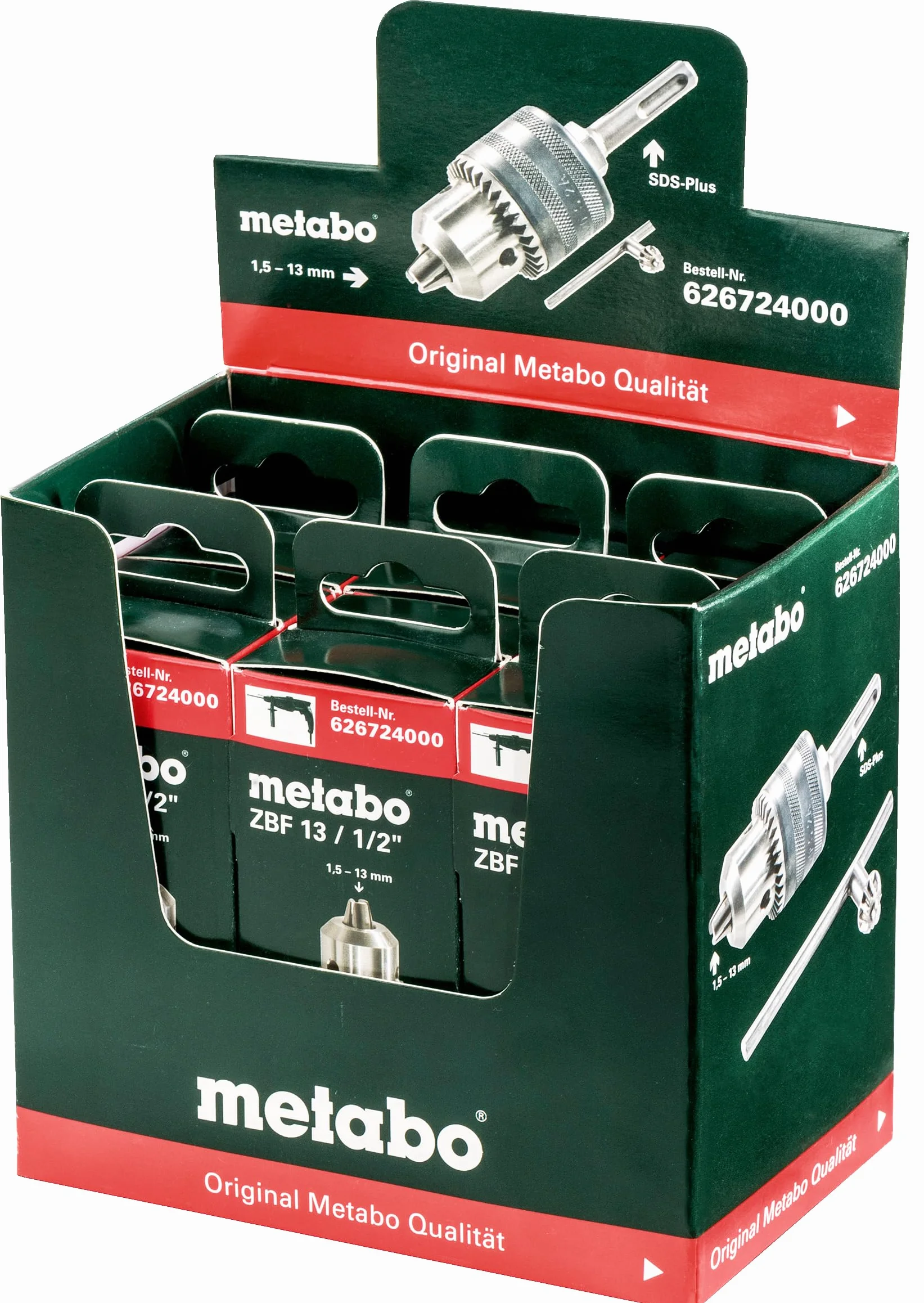Metabo 626724000 626724000-Portabrocas de cierre a llave tamaño 2 capacidad 1,5-13 mm rosca 1/2“-20 UNF, 0 W, 0 V, Negro, Size