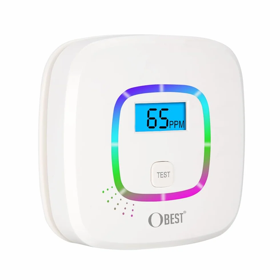 OBEST Detector de monóxido de Carbono, CO Alarma con Pantalla Digital y Funcionamiento con batería reemplazable, con botón de Prueba y indicador de Estado LED