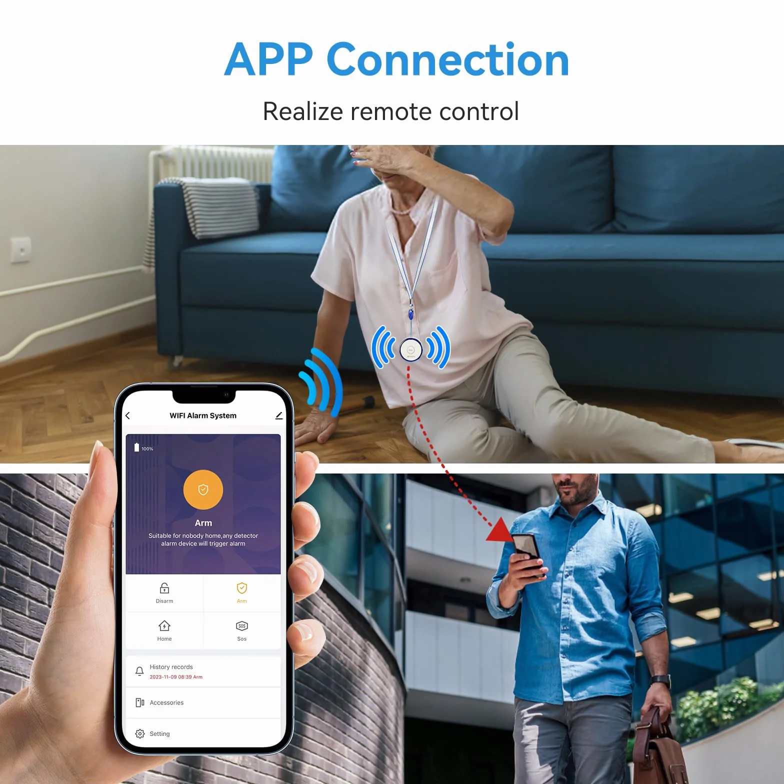 Retekess TH012 Botón de Llamada SOS Inteligente WiFi, Buscapersonas para Cuidadores, 2 Meses de Tiempo de Espera,1 Botón de Llamada para Personas Mayores, Pacientes Discapacitados