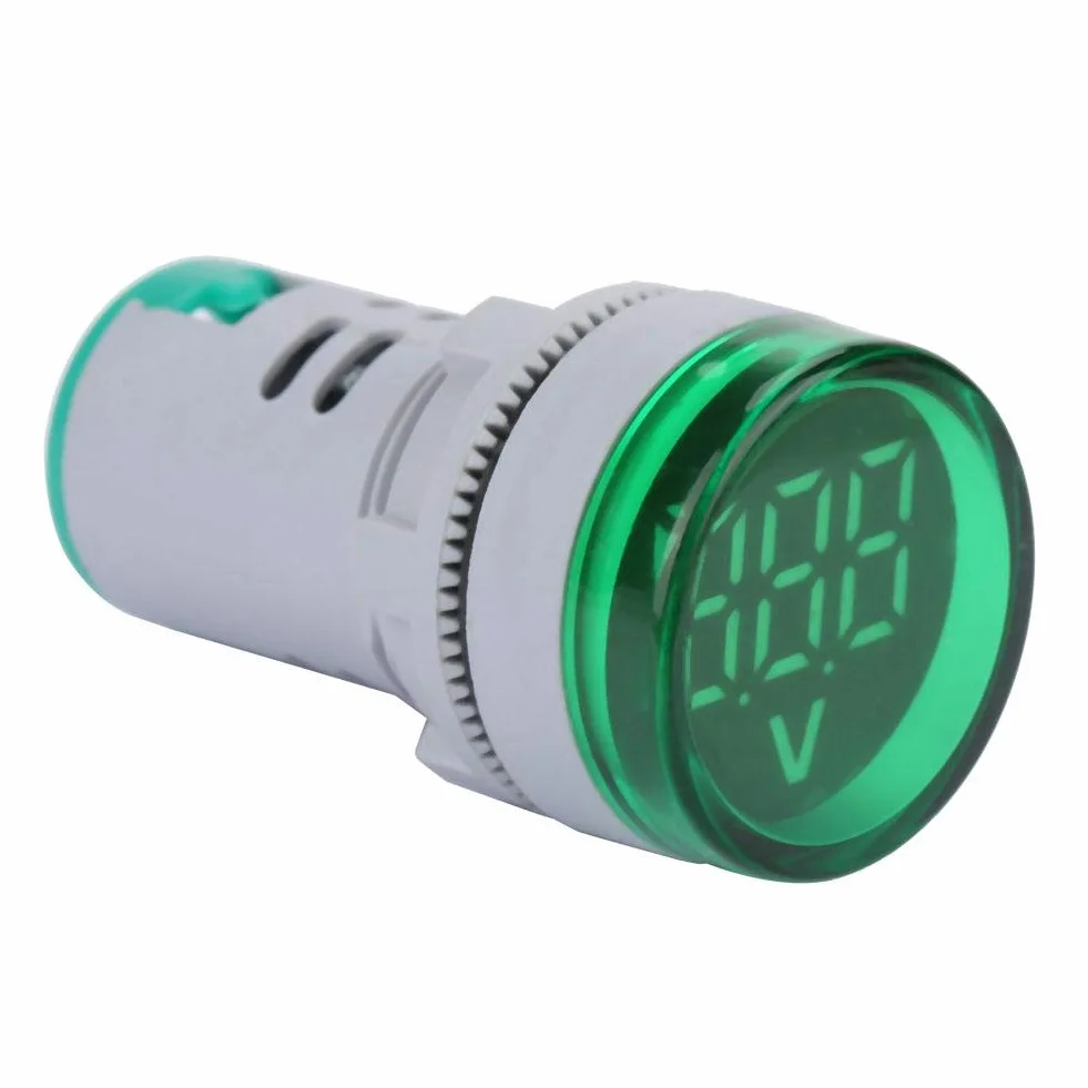 Voltímetro LED Digital Luminoso Indicador de Voltaje, Comprobador de Lámpara Redondo (Green)