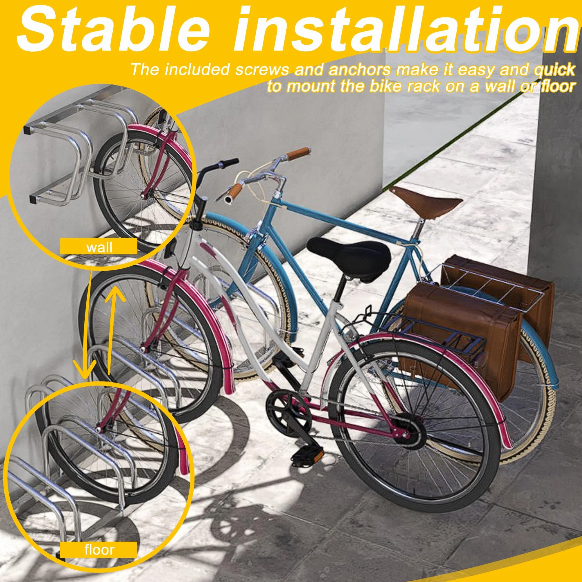 FIVMEN Soporte para 8 bicicletas, soporte de suelo y pared, 37 cm, galvanizado, para neumáticos 30-65 mm, bicicleta de montaña