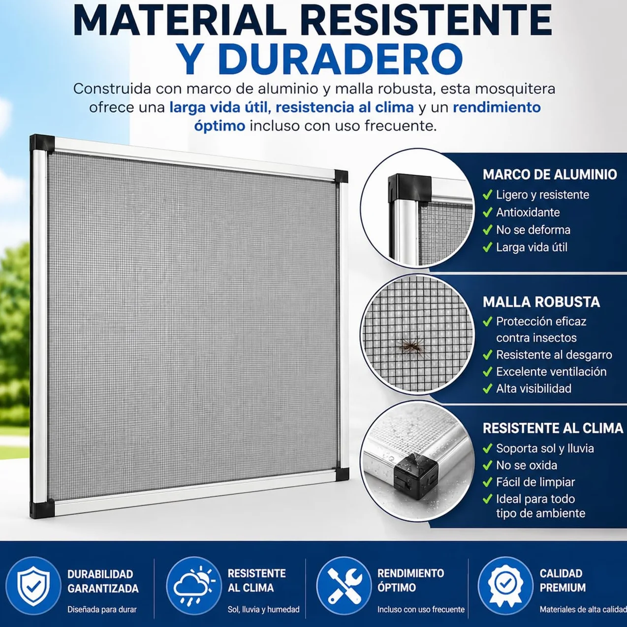 TIENDA EURASIA – Mosquitera Extensible para Ventanas | Bordes de Sellado Felpudos | Marco de Aluminio | Mosquitera Extensible | Color Blanco | Malla de Fibra de Vidrio 70 x (100-192 cm)