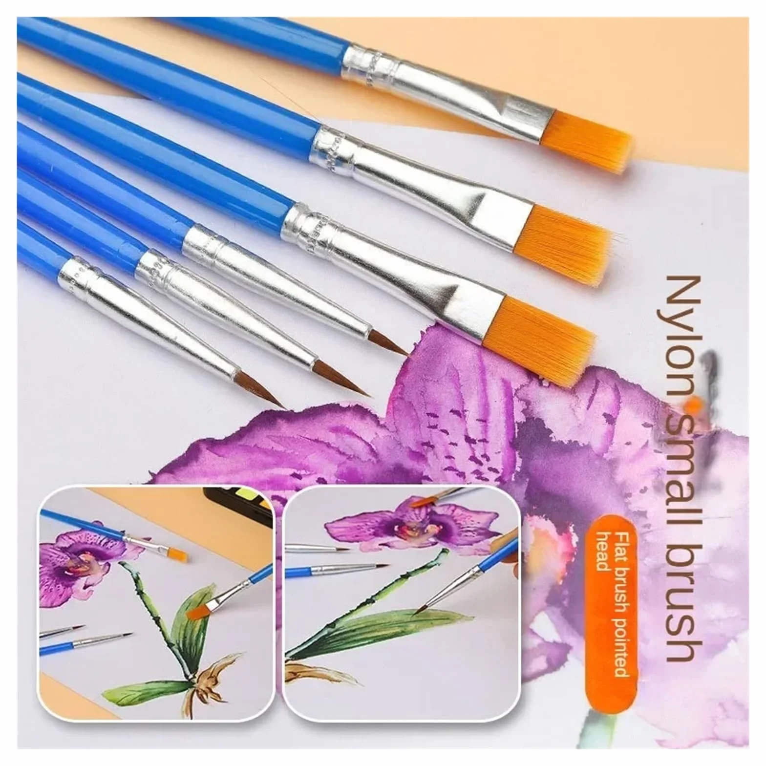 Brochas Pintura Juego de Pinceles Pintura Pelo Plano Redondo, Pincel con cerdas Nailon for Acuarela al óleo, Suministros Arte Escolar, 10/20/50 Uds(50 PCS Flat Brushs)
