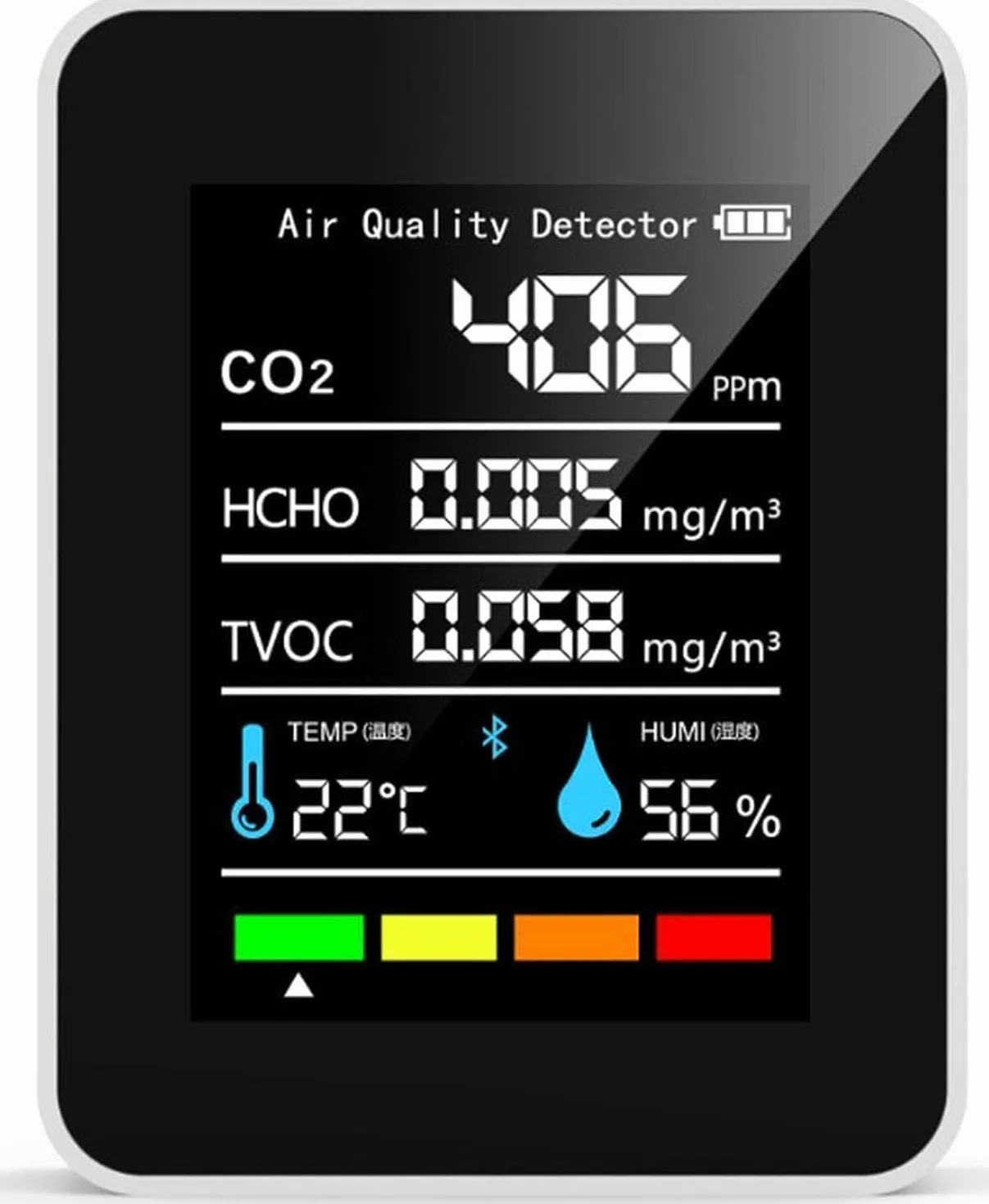 Detector de CO2 ABS Monitor de Calidad del Aire Interior con Batería 5 en 1 Dióxido de Carbono HCHO TVOC Temp Humi Meter