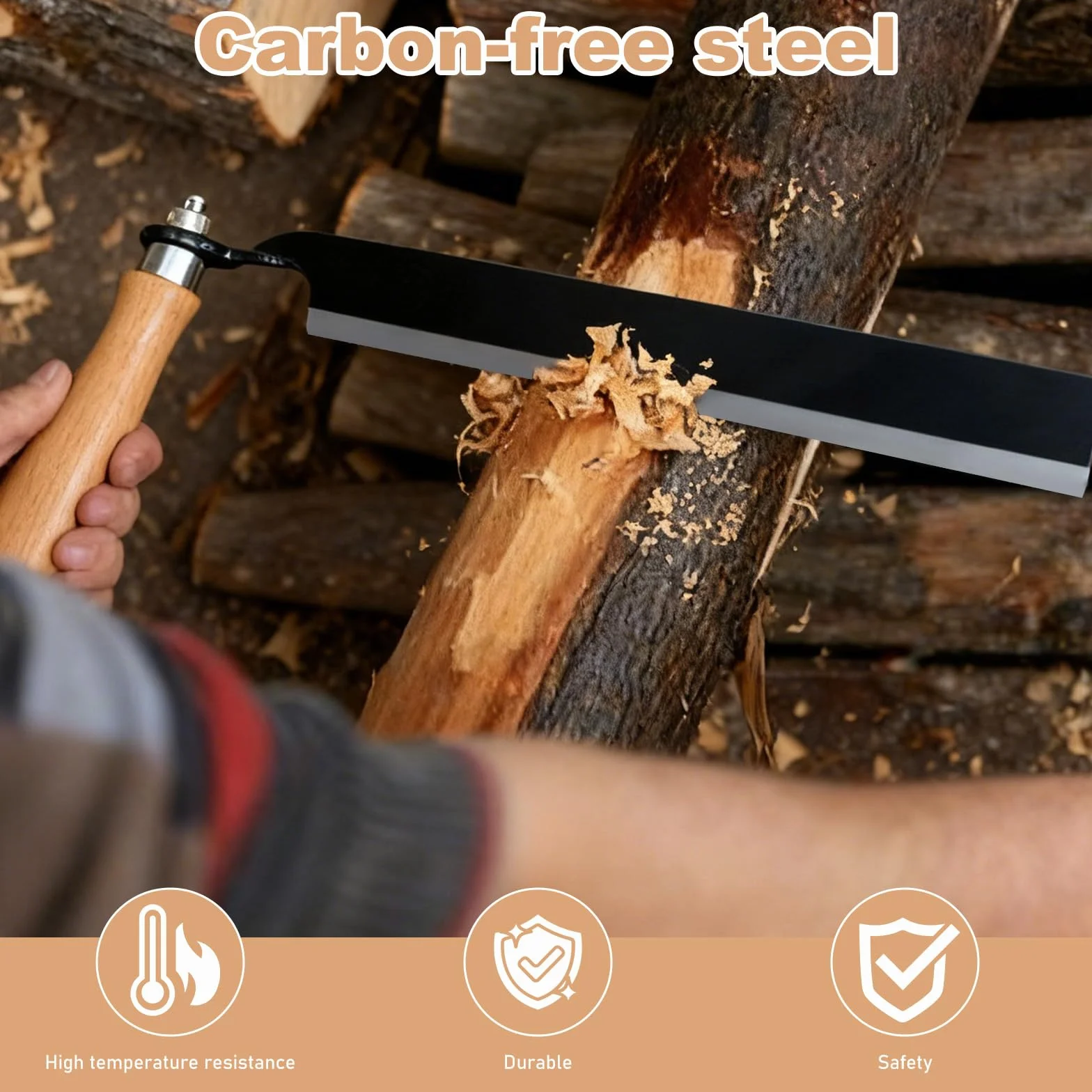 GBKDQQ Cuchillo de tracción para madera: cuchillo de tracción multifuncional de 8 pulgadas con mangos de madera, cuchillo de tracción, arrastre para tronco de árbol, cuchillo de pelar para trabajar la