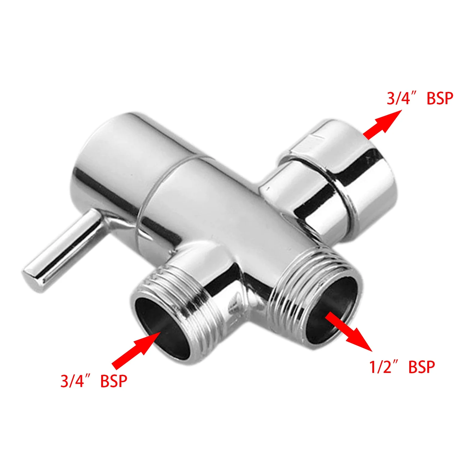 Válvula de inversión de 3 vías - Grifo de ducha - Adaptador de grifo de baño - Cromo pulido - 3/4" 1/2" - Adaptador en T para lavabo, baño, ducha - Cocina
