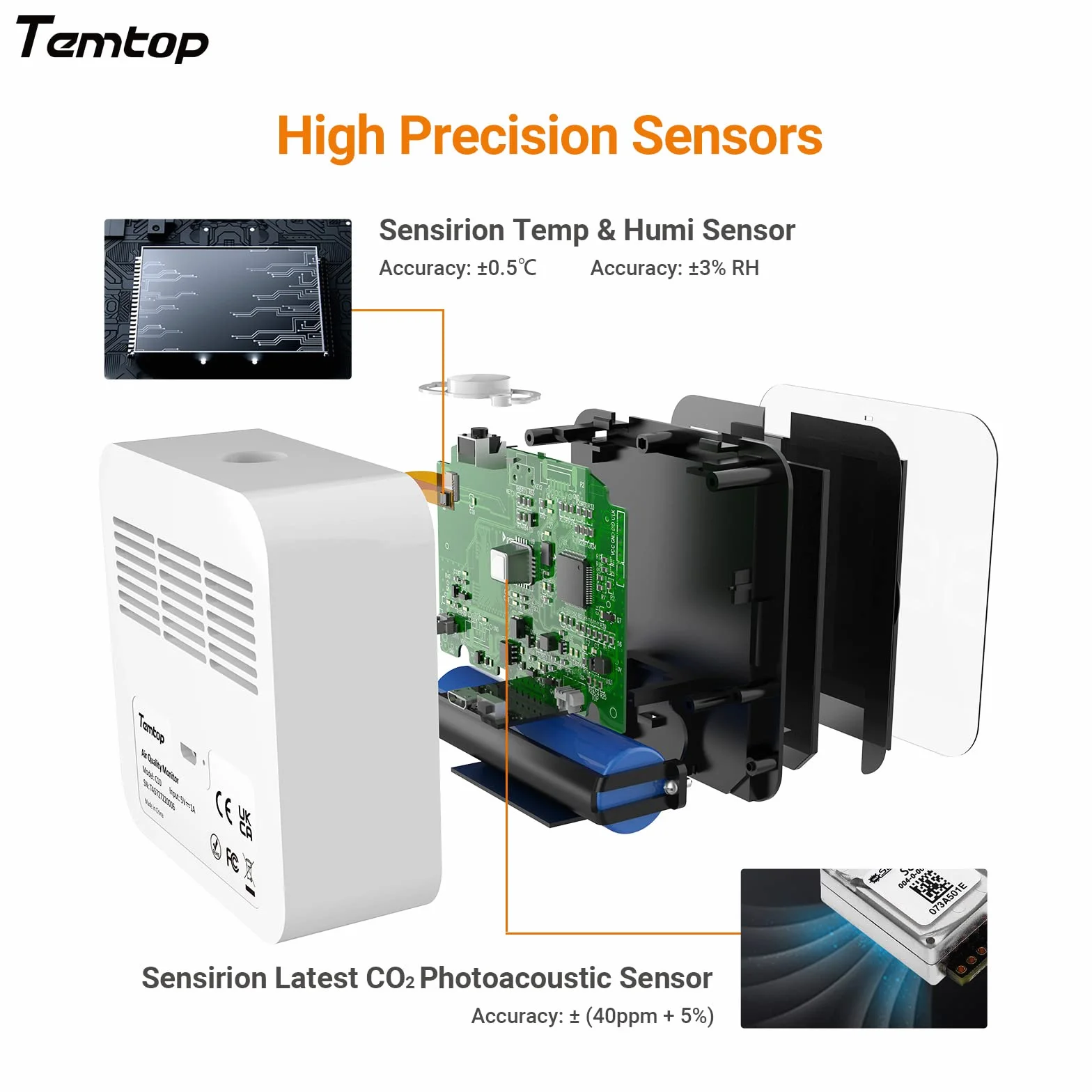 Temtop C10 - Medidores de Calidad de Aire Inteligentes, Detector de CO2, Detector de Calidad del Aire, Monitor de CO2, Detector de dióxido de Carbono Interior, probador de CO2