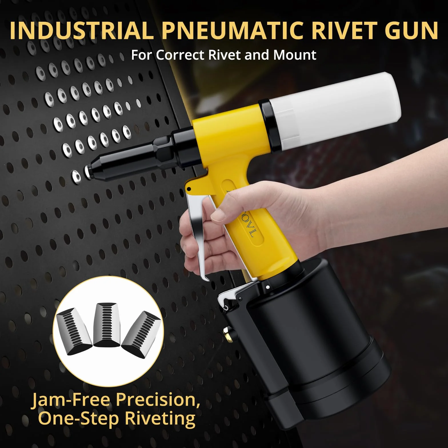 AMTOVL Remachadora Neumática con 4 Boquillas 2.4mm,3.2mm,4.0mm,4.8mm,3 Mordazas,1408KGF,Pistola de Remachadora Hidraulica Autocebante para Reparación de Automóviles