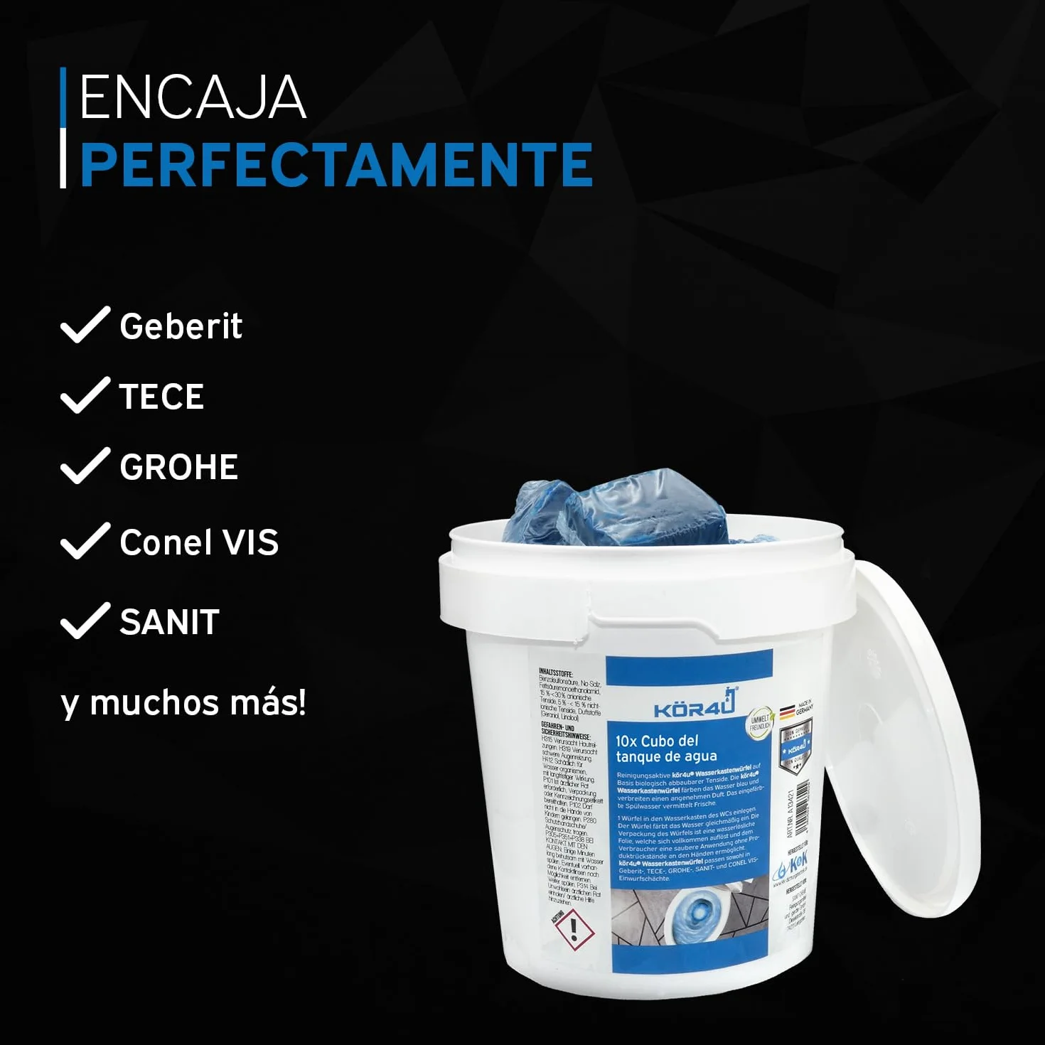 kör4u Cubo de agua pastillas de inodoro azules antical y depósitos ecológicas biodegradables