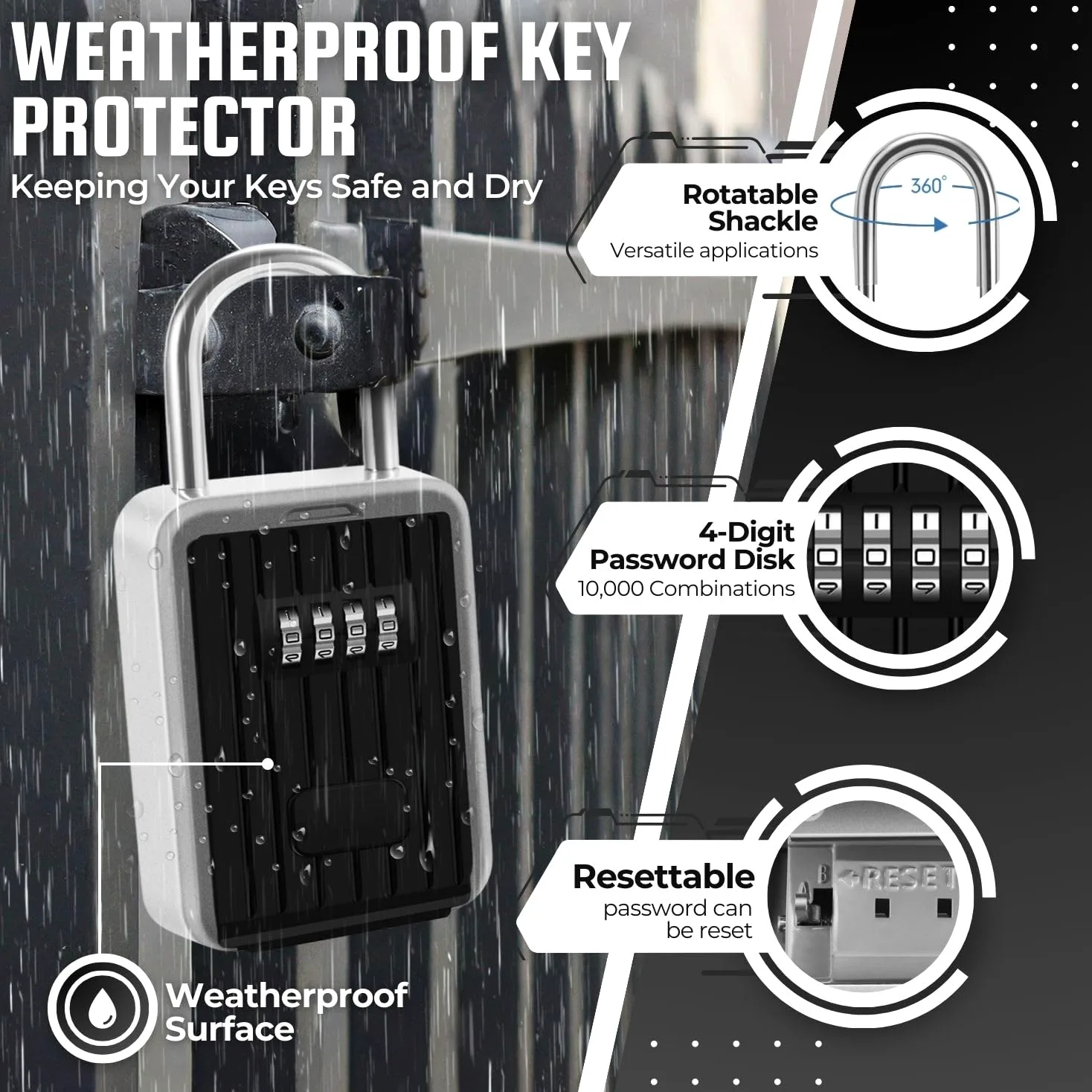 Flexzion Key Lock Box - Portable Lockbox for Keys Outdoor - 4 Digit Code Combination Lock Box for Key Safe Security - Weather Rust Resistant Key Lock Box for Outside, Car, Door, House, Travel