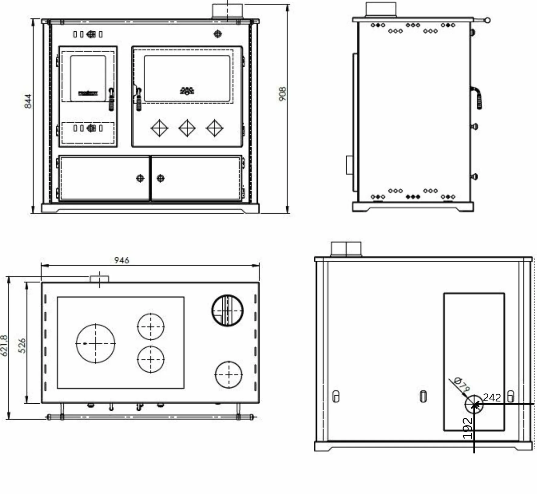 Estufa de leña Practik Lux 9,5 kW metal con compartimento y placa de cocción beige/negro