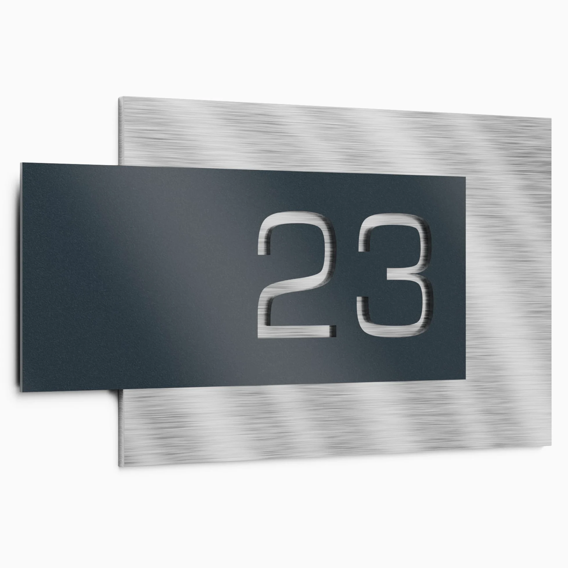 placa número para casa exterior – 200x110 mm, acabado antracita RAL 7016, acero inoxidable V2A (AISI 304), personalizable