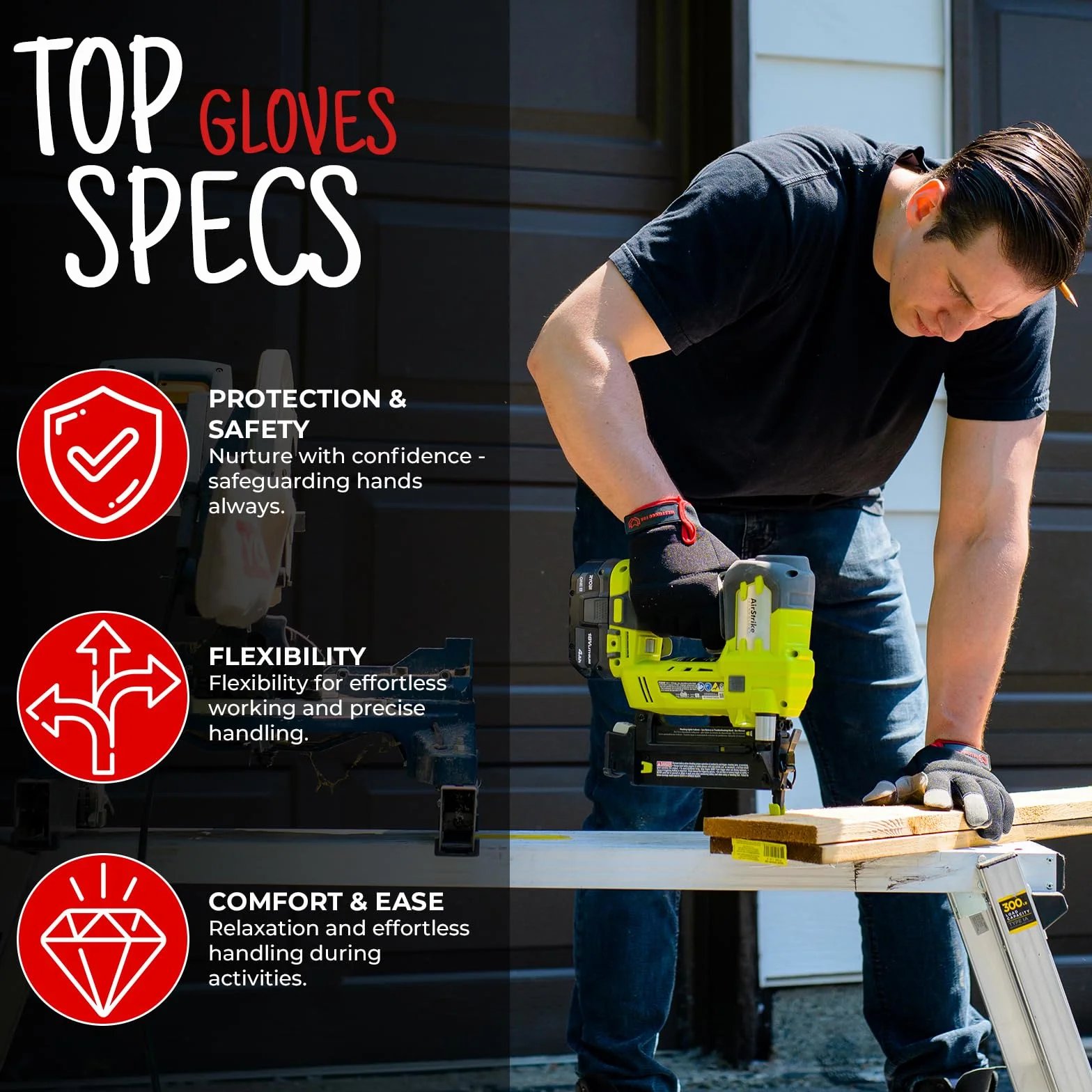Guantes de trabajo de seguridad resistentes para hombres con protección de palma y pantalla táctil (Negro, L)