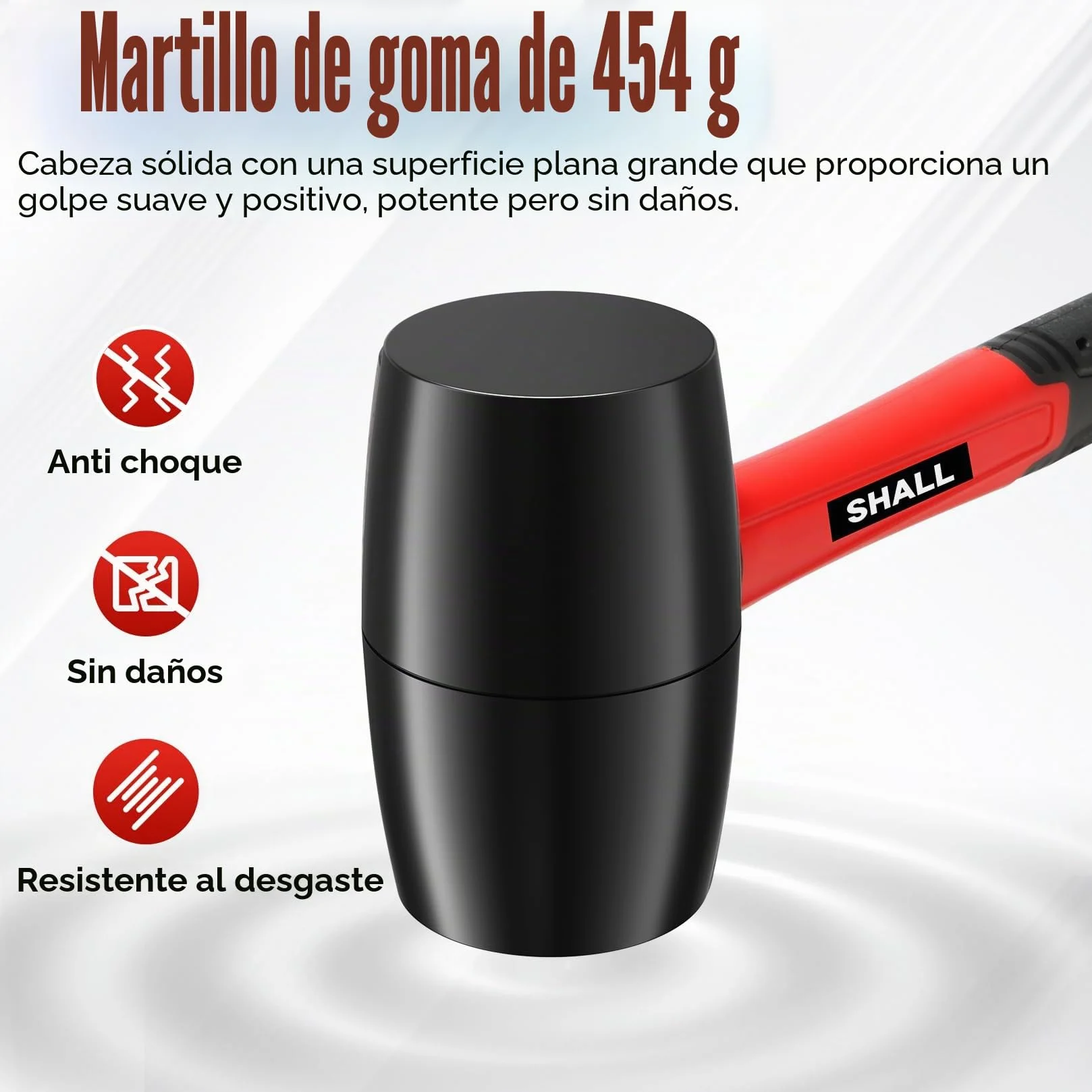 SHALL Juego de martillos de goma de 2 piezas, mazo de goma de 16 oz y mazo suave de doble cara de 40 mm, mango de fibra de vidrio a prueba de golpes con agarre acolchado