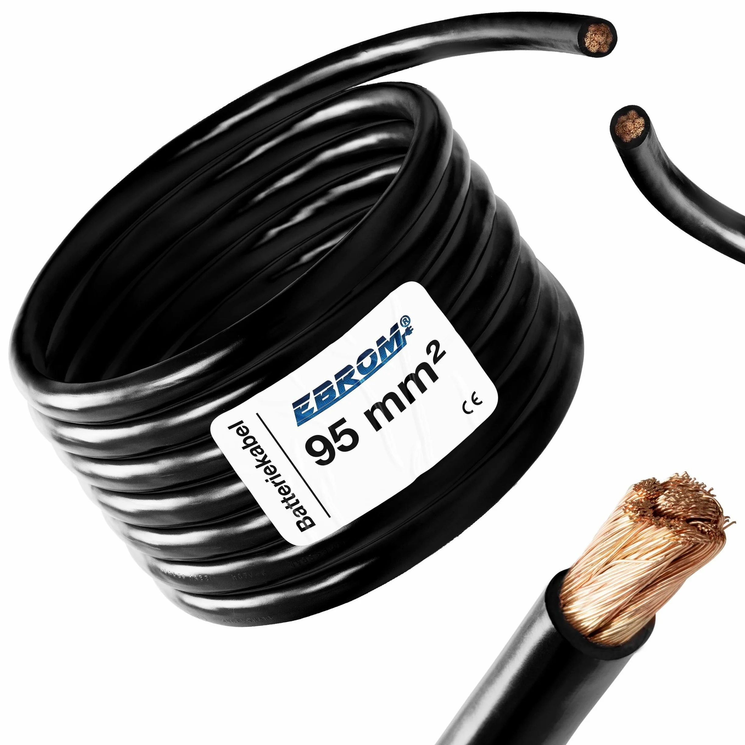 Cable de batería – Cable – Negro – H07V-K 6-10 – 16-25 – 35-50 – 70 o 95 mm² – Cable de batería 100% cobre – Se vende por metros – 6 mm2 – 16 mm2 – 25 mm2 35 mm2